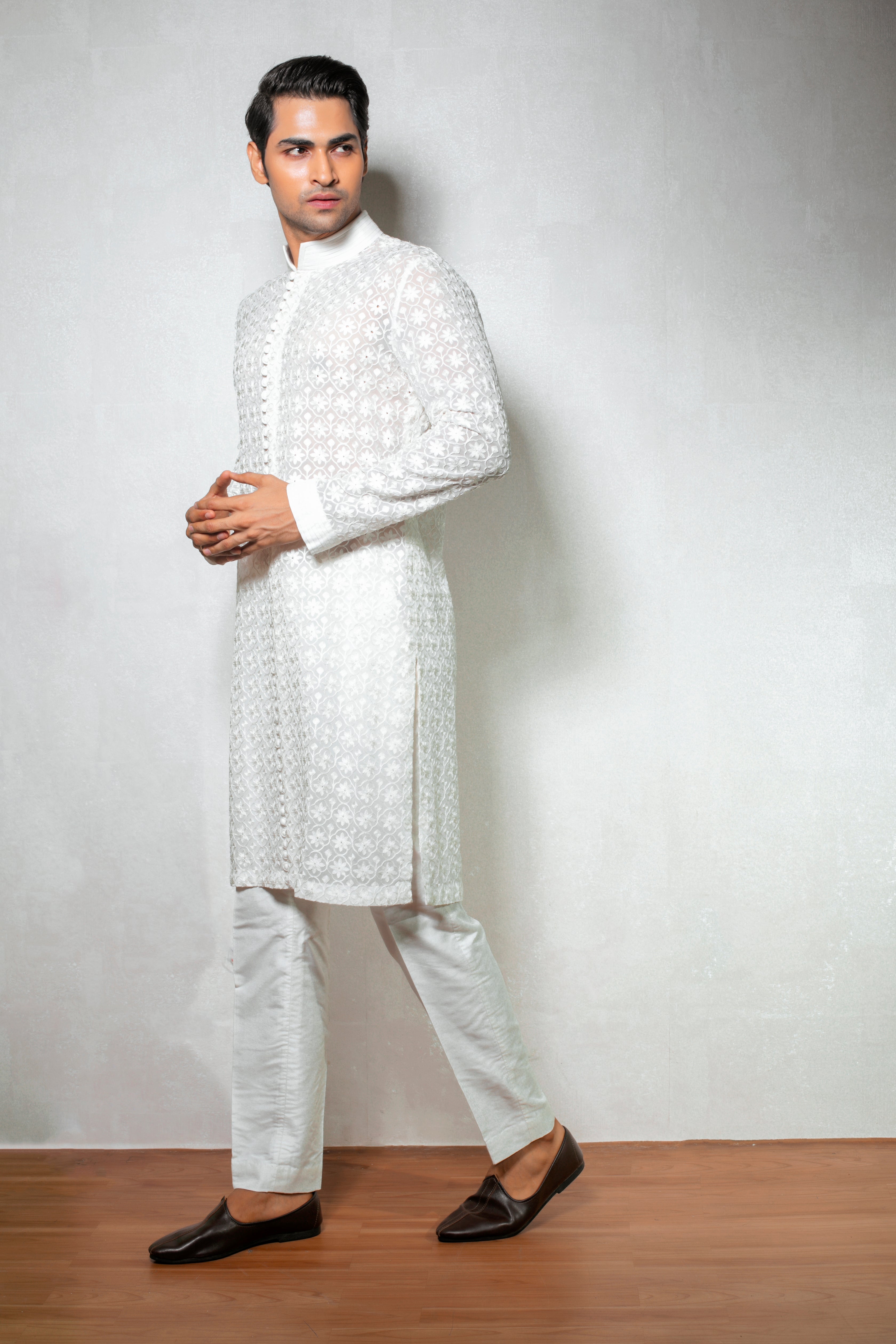 Elegant White Georgette Kurta Set with Ari Work