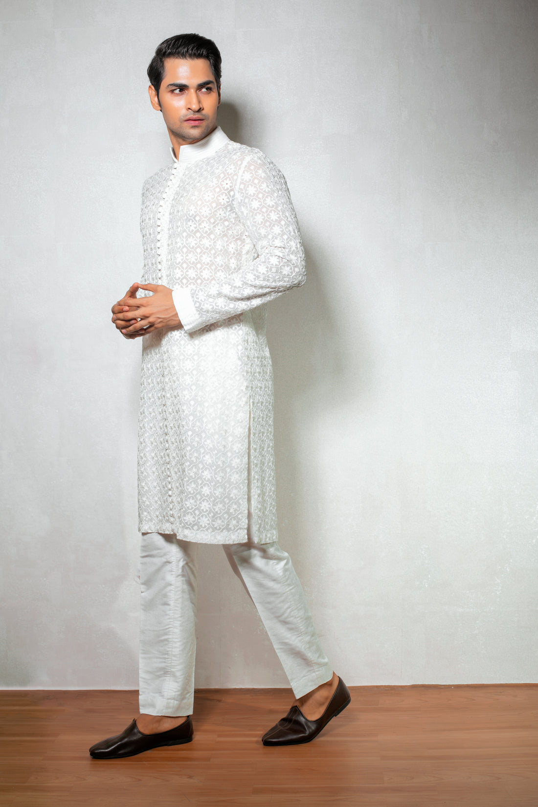 Elegant White Georgette Kurta Set with Ari Work