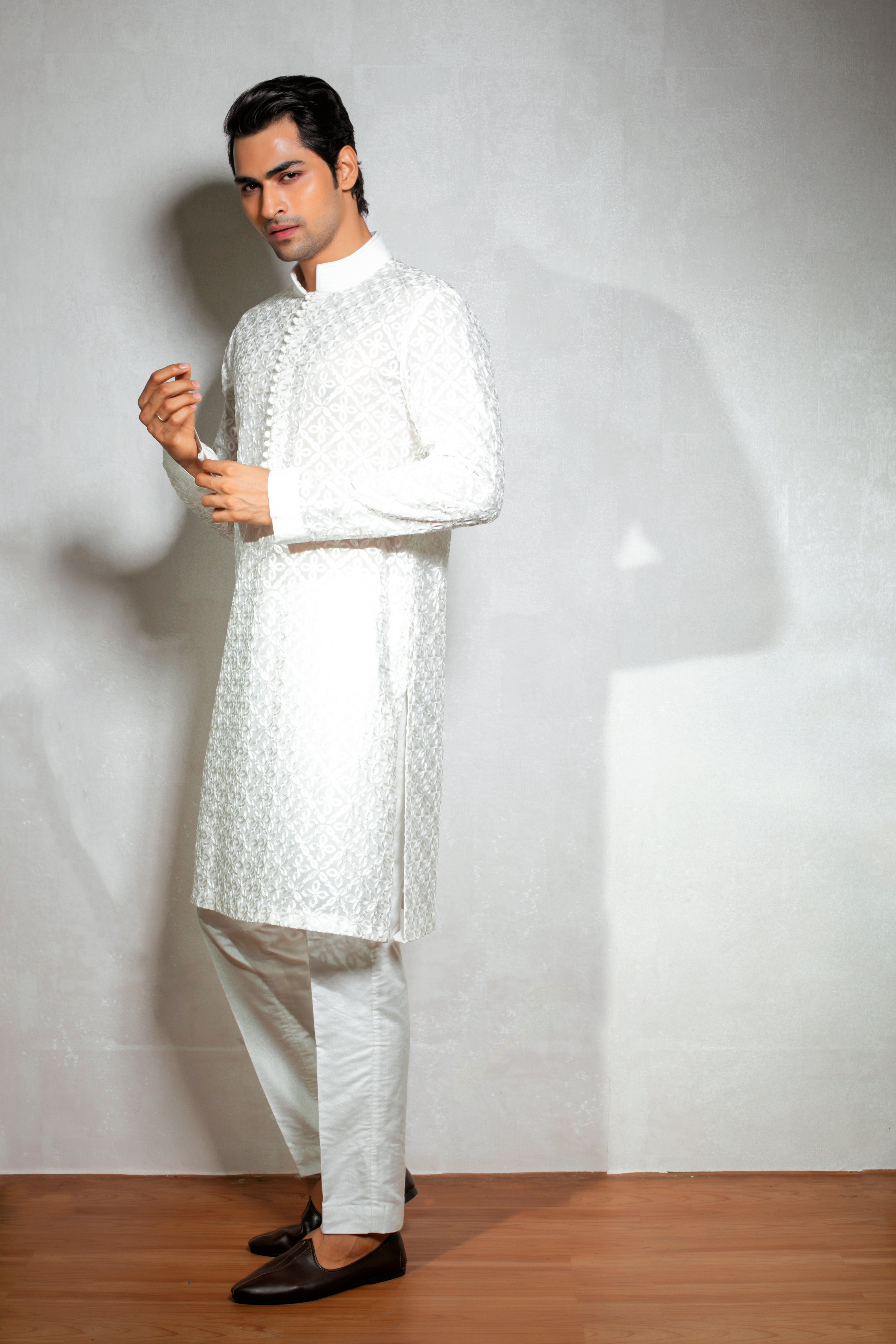 Elegant White Georgette Kurta Set with Ari Work