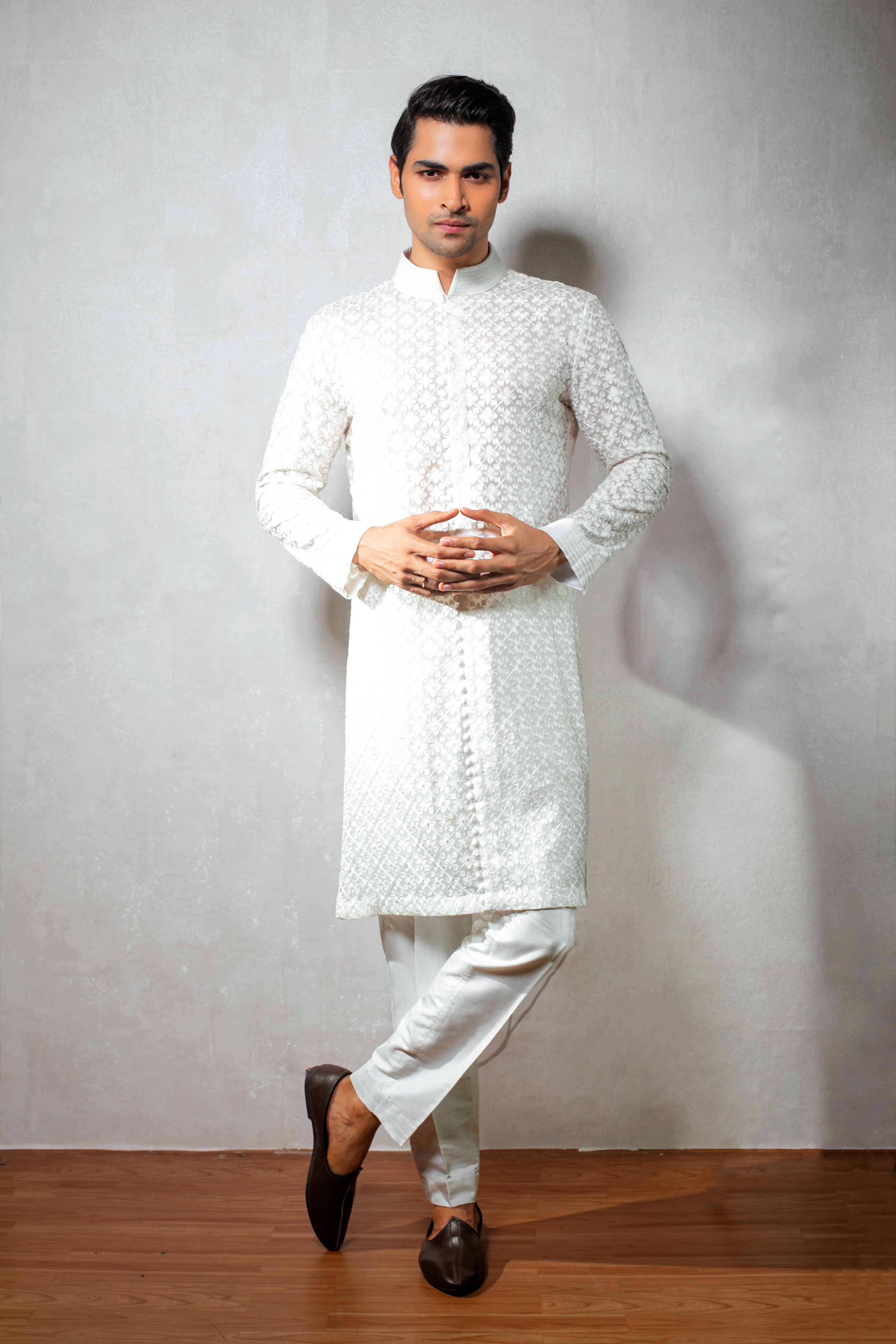 Elegant White Georgette Kurta Set with Ari Work
