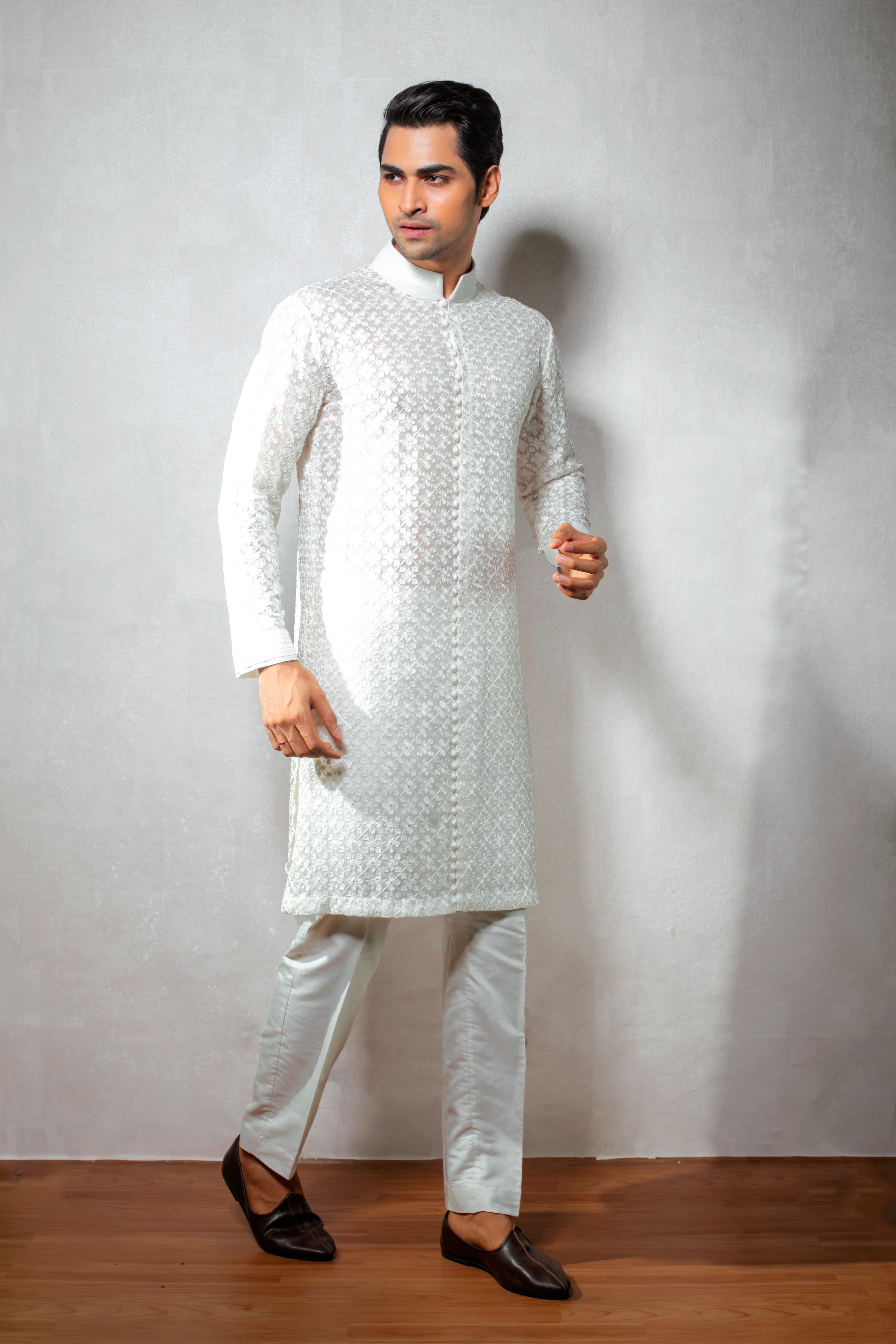Elegant White Georgette Kurta Set with Ari Work