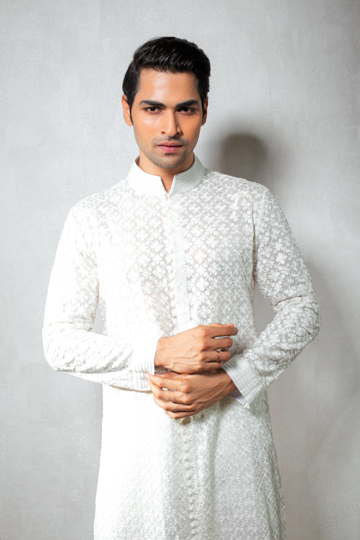 Elegant White Georgette Kurta Set with Ari Work