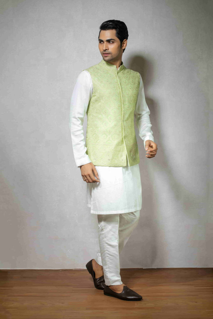 Stylish Pista Green Nehru Ensemble