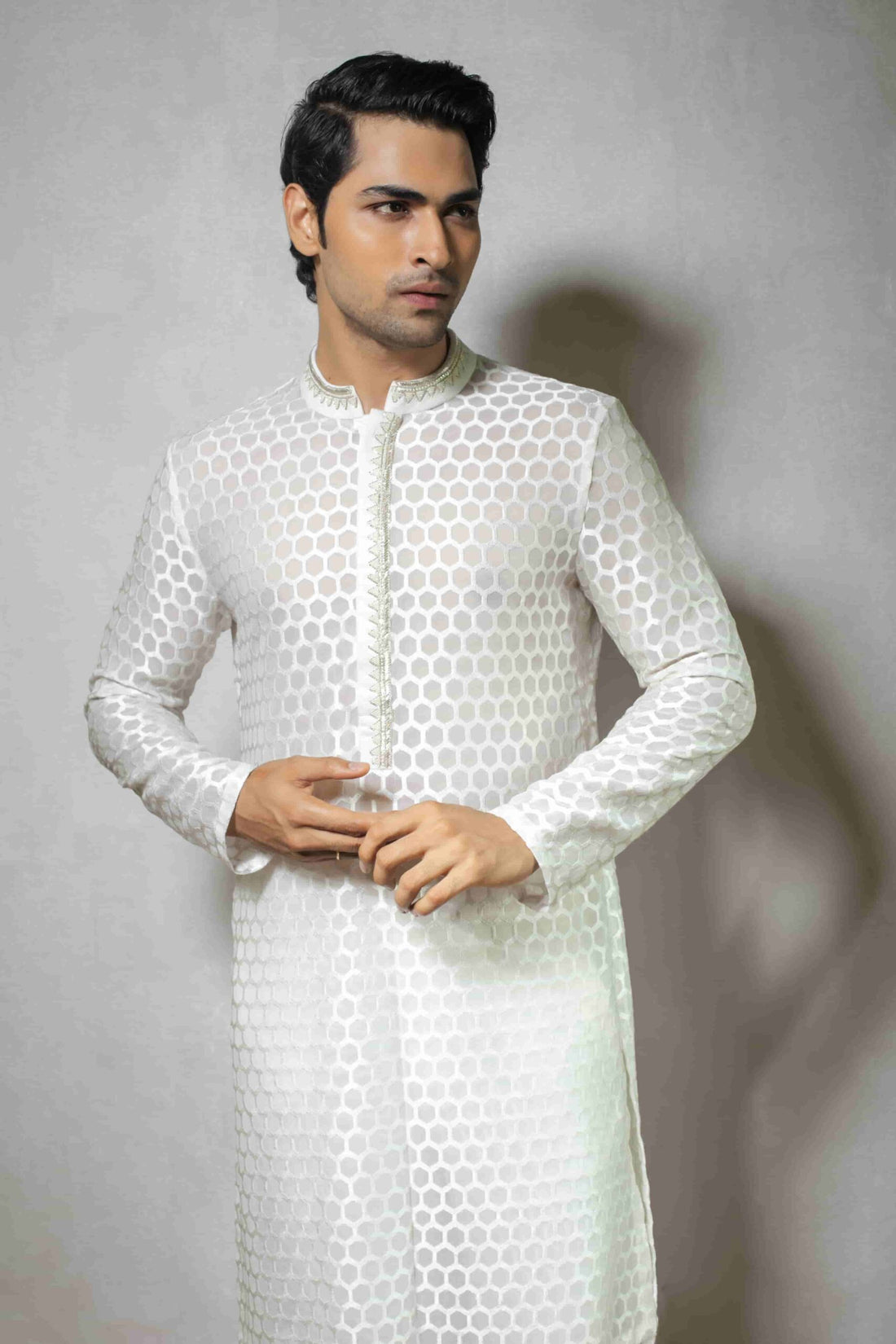 Stylish White Affifa Kurta Ensemble