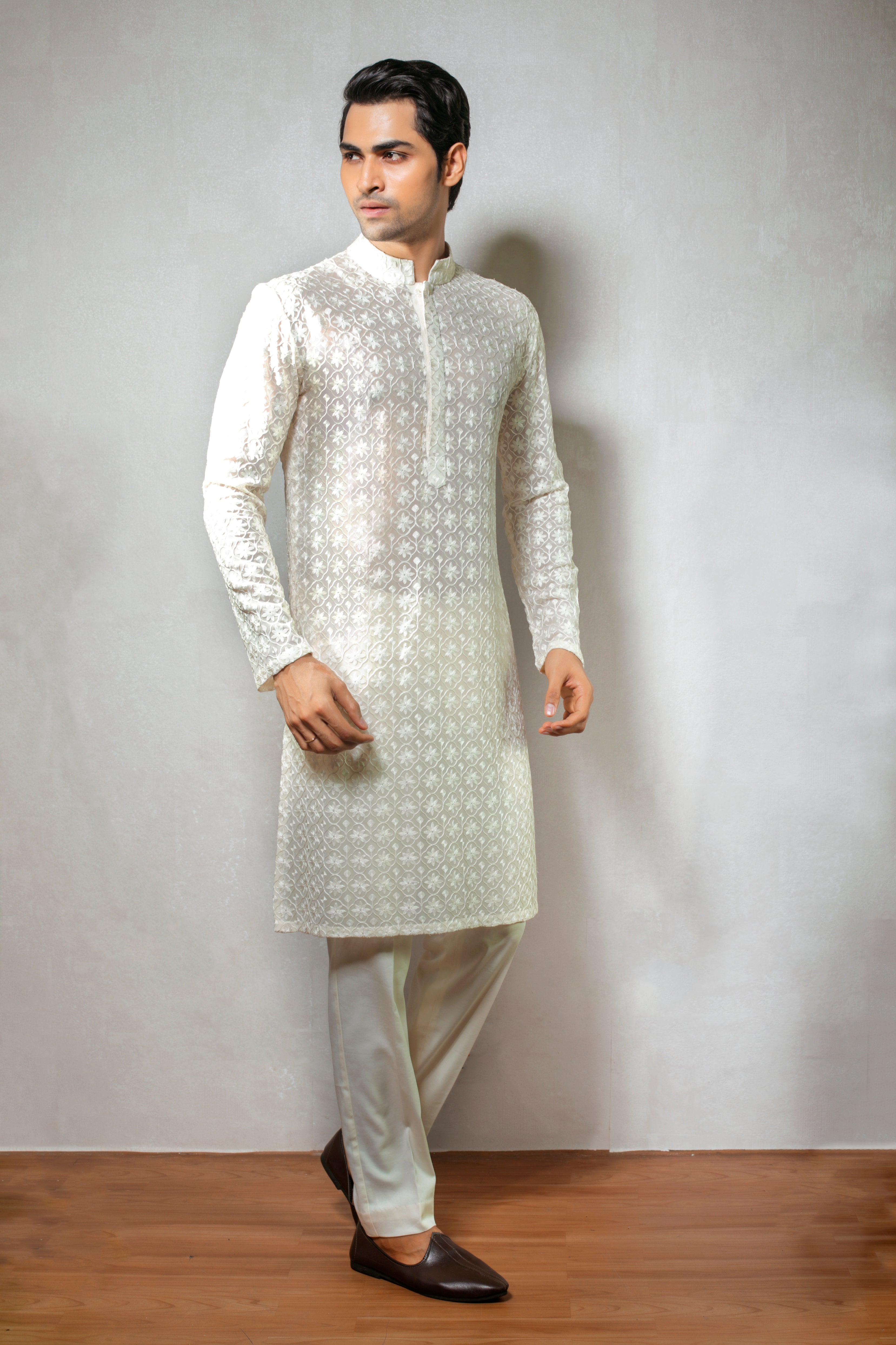 Pearl Ivory chikankari Work Kurta Set