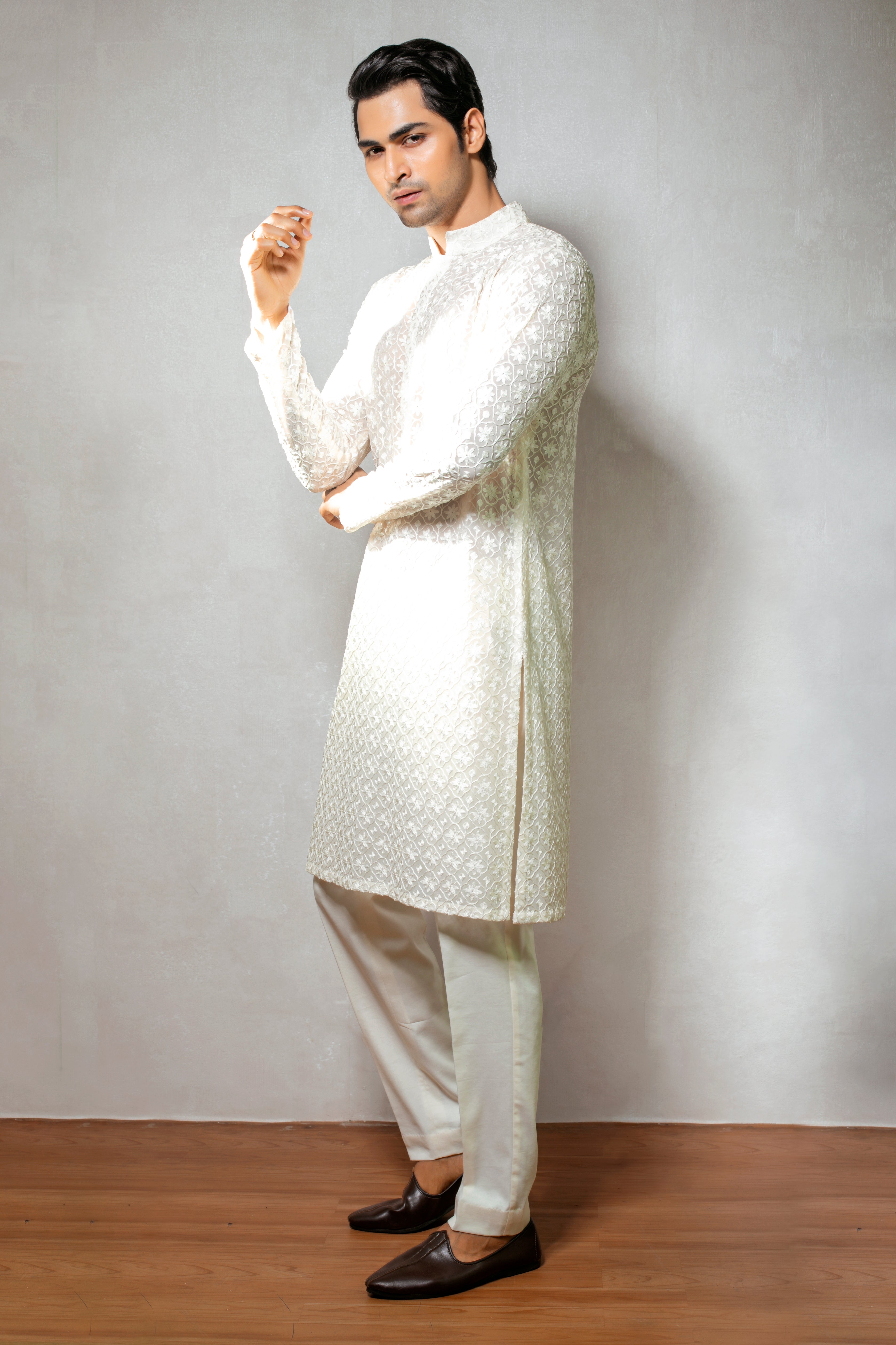 Pearl Ivory chikankari Work Kurta Set