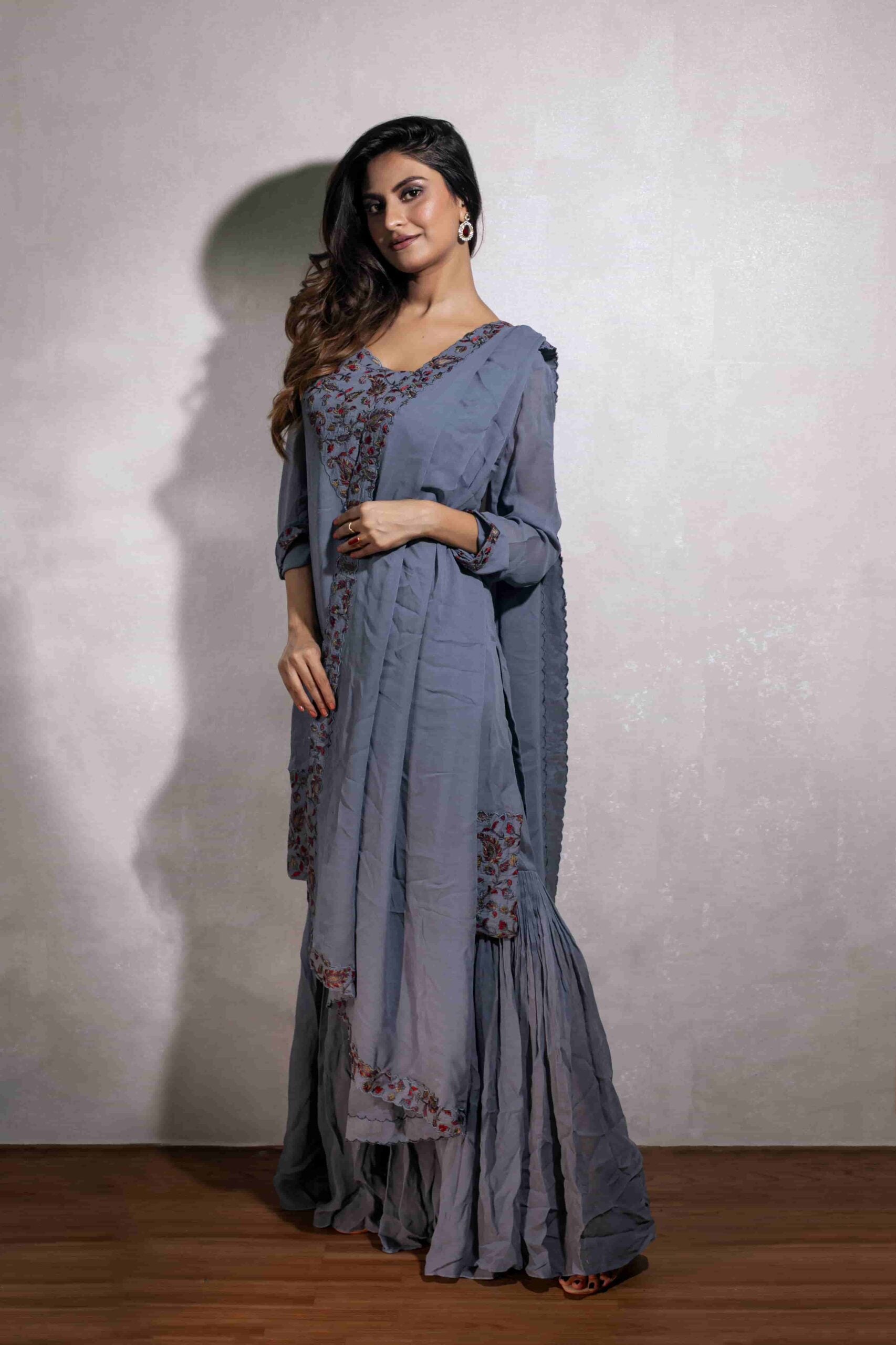 Grey Multi Embroidered Suit 