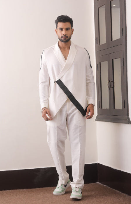White & Black Silk Katan Men’s Co-Ord Set