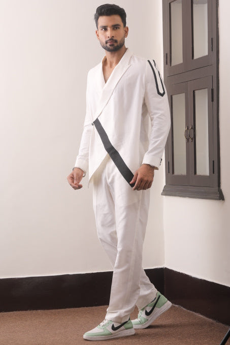 White & Black Silk Katan Men’s Co-Ord Set