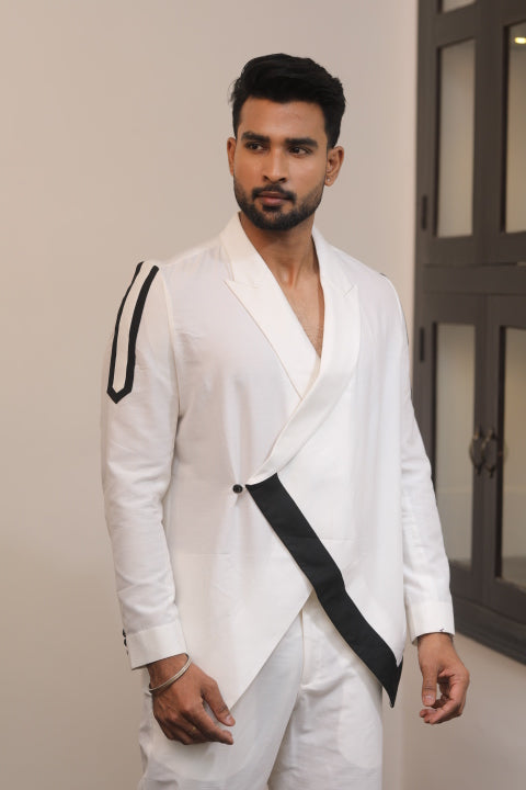 White & Black Silk Katan Men’s Co-Ord Set
