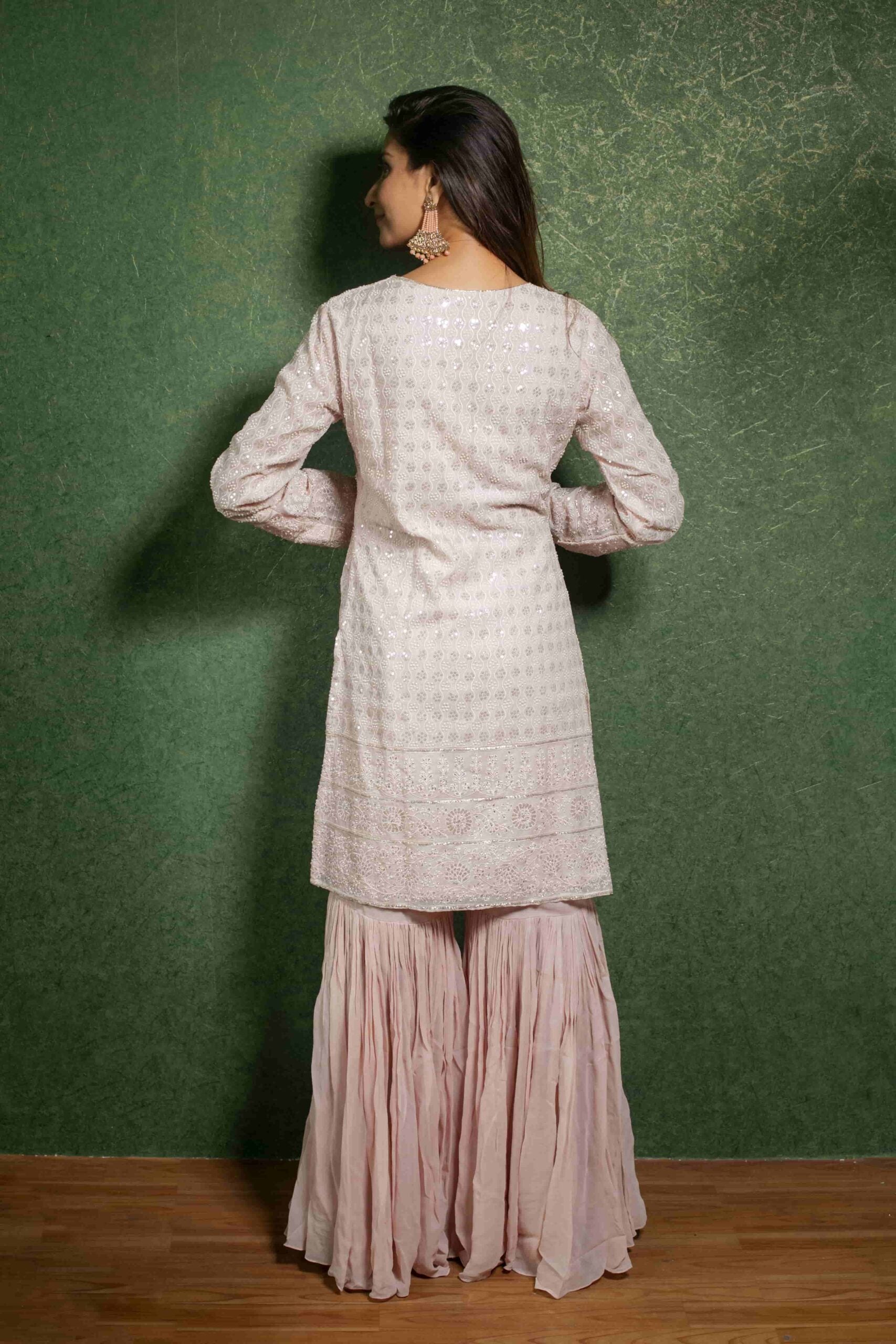 Chic Pink Embroidered Affifa Suit