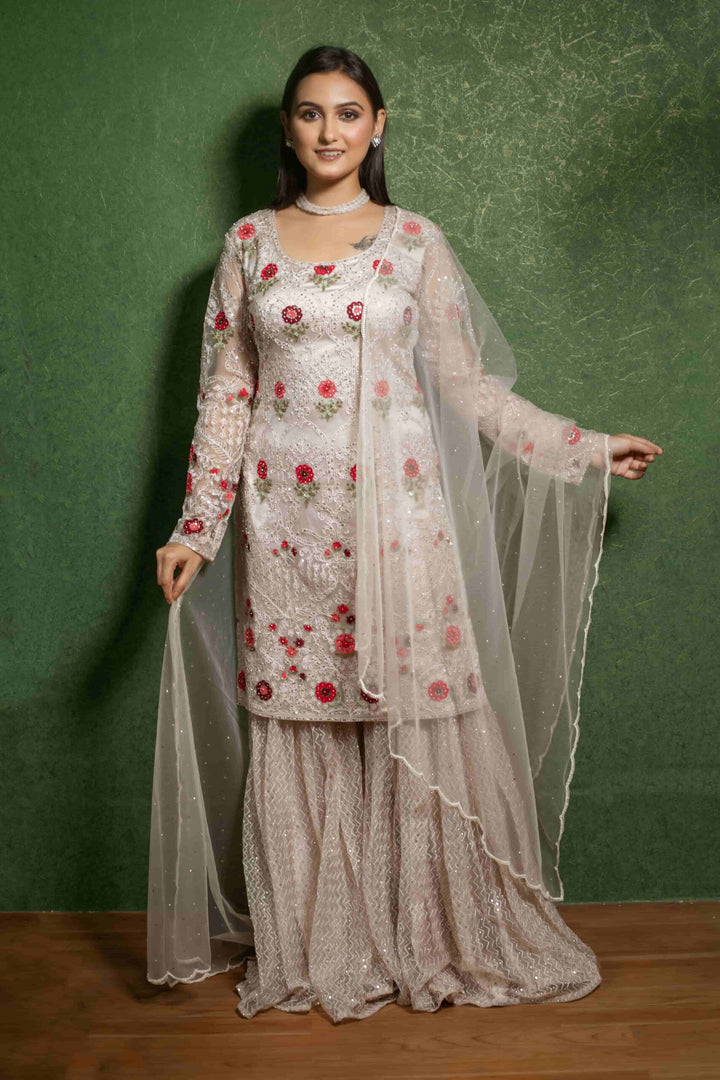 Chic Beige Embroidered Suit - Shop Now