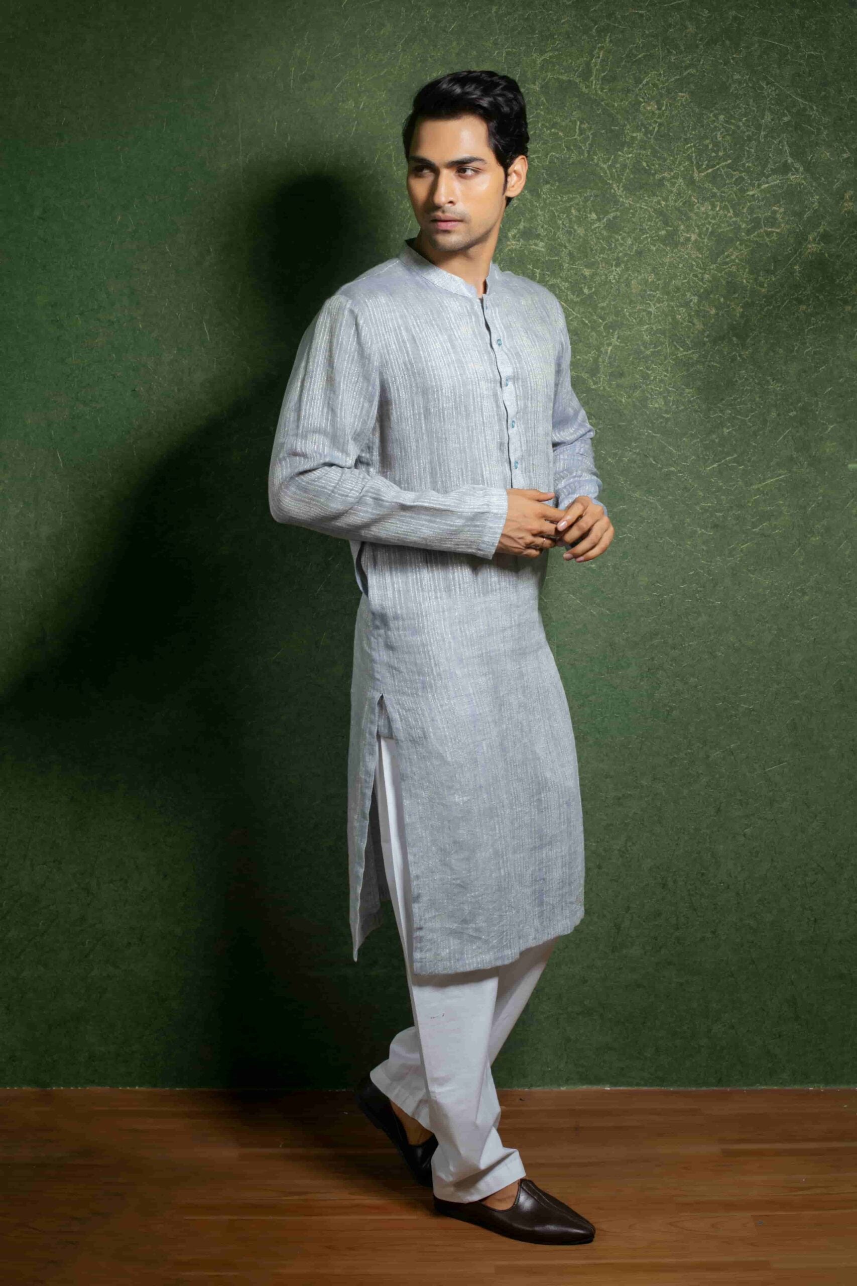 Linen Kurta Set in Sky Blue Hues