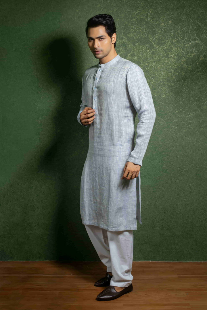 Men's Sky Blue Linen Kurta Ensemble