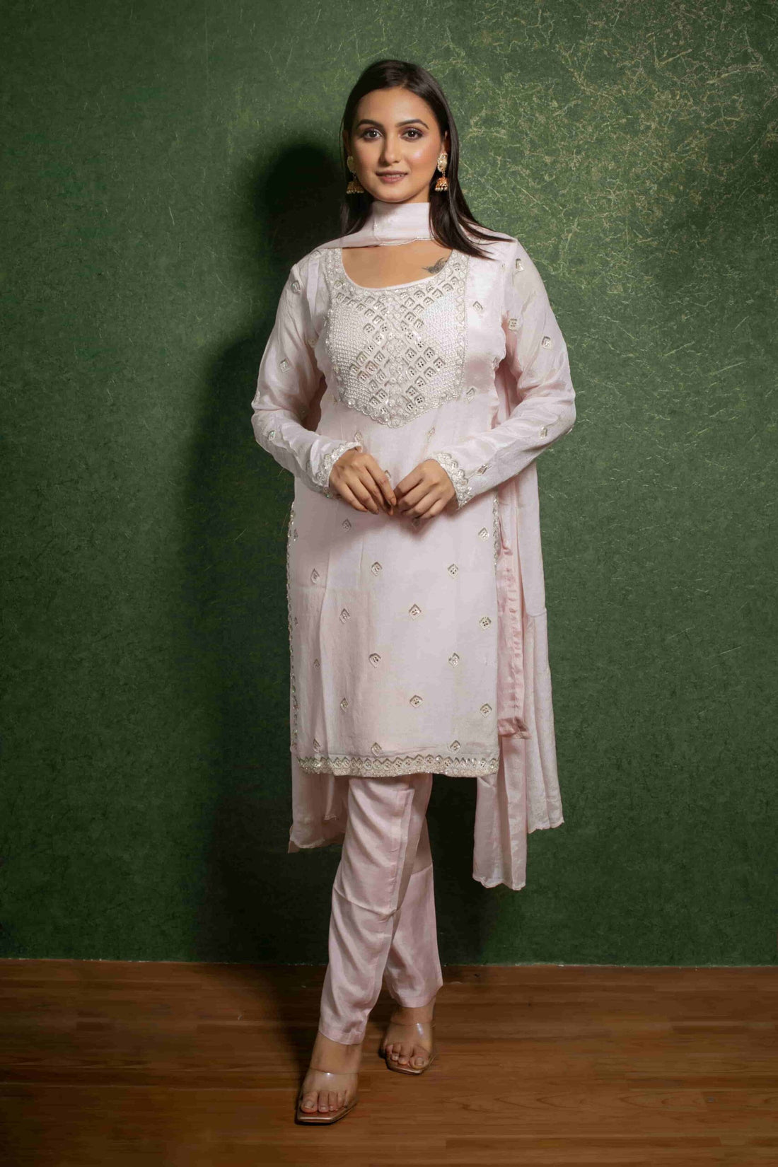 Elegant Pink Embroidered Suit Ensemble