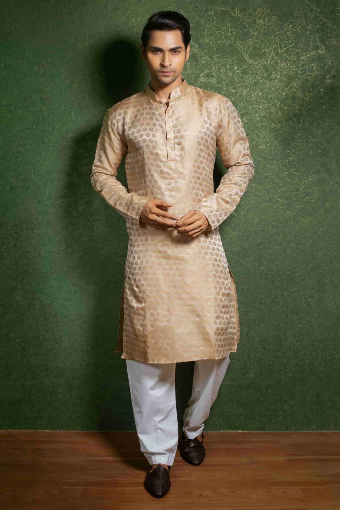 Elegant Beige Banarasi Men's Kurta Set