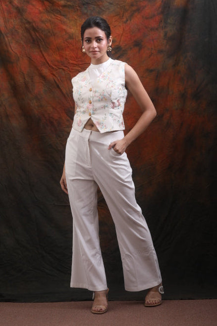 White Katan Co-ord Set with Embroidery