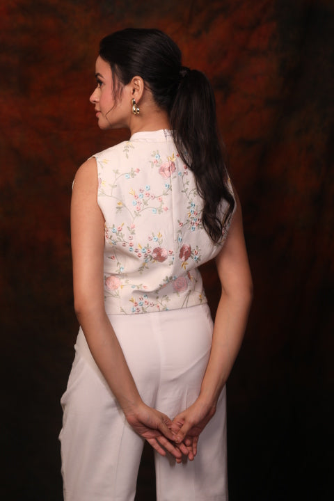 White Katan Co-ord Set with Embroidery