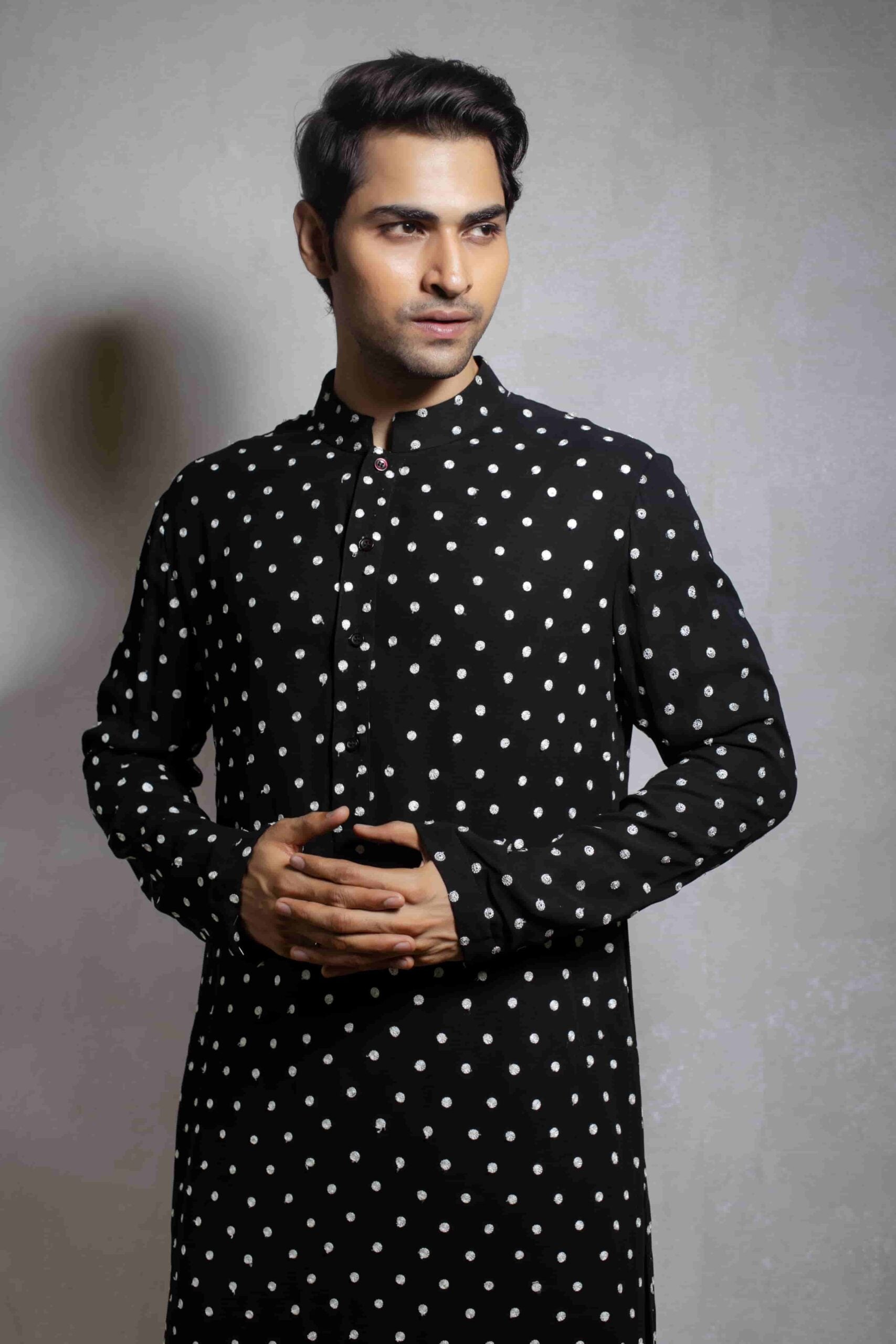 Sleek Black Dot Kurta Set