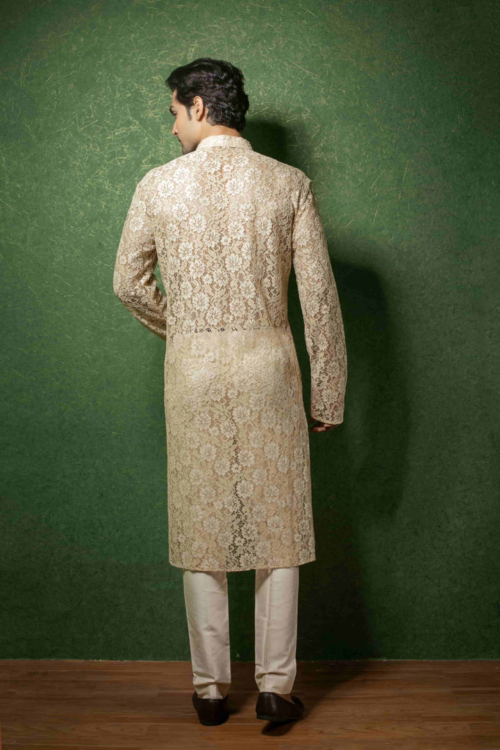 Explore AFFIFA: Beige Net Kurta Set - Click to Purchase!