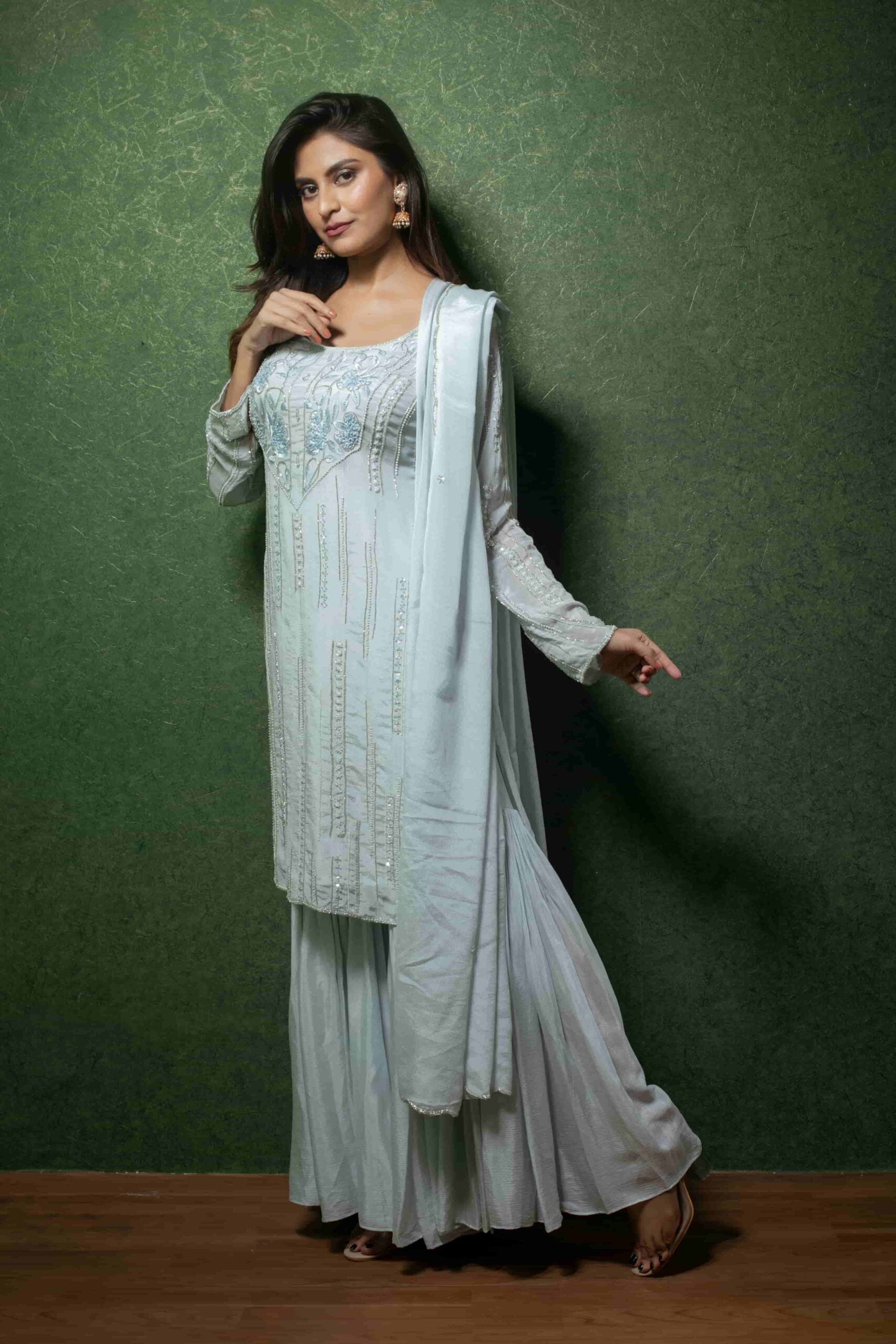 Firoza Chinnon Kurta Sharara Dupatta Set