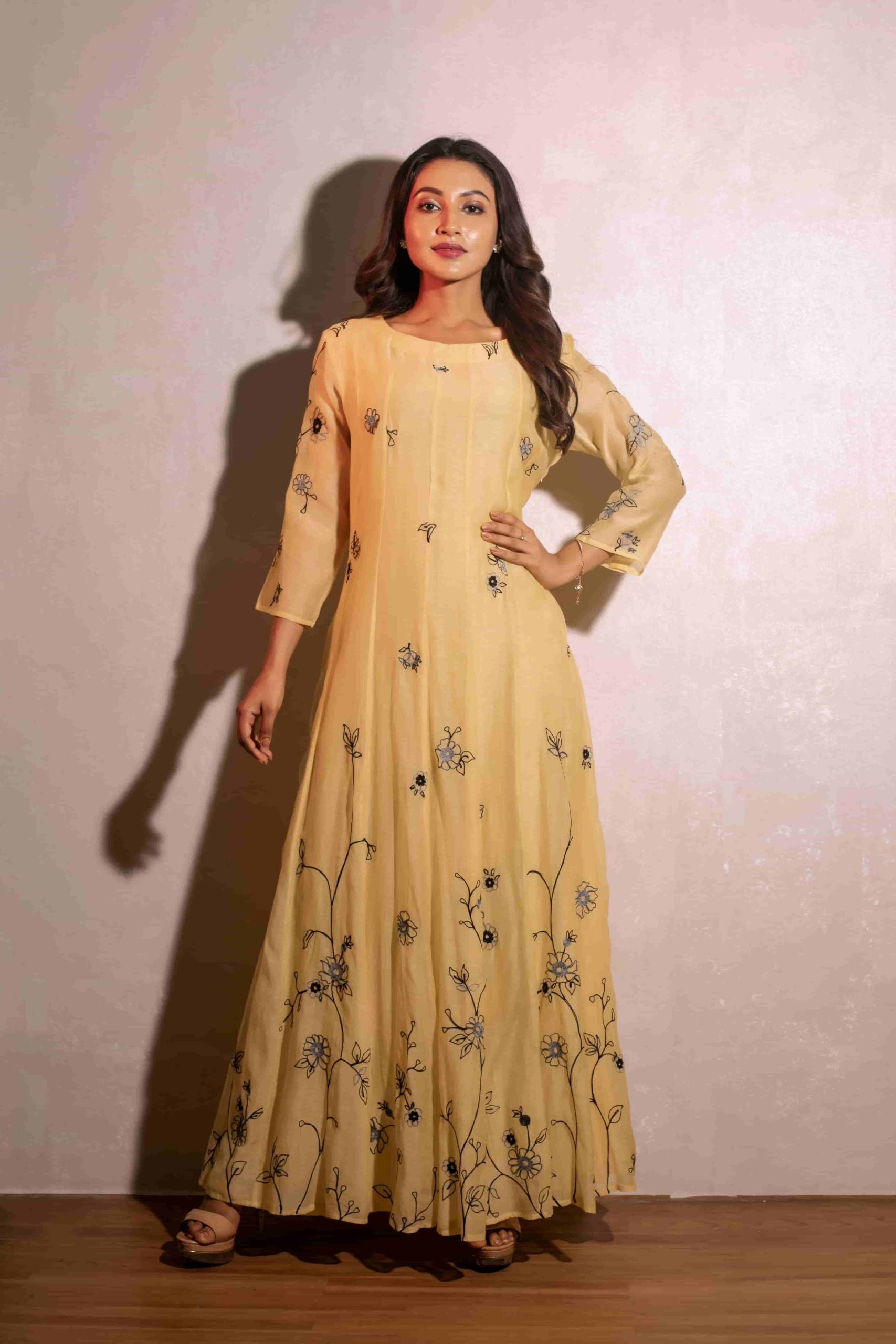 Lime Yellow Chanderi Gown Alt