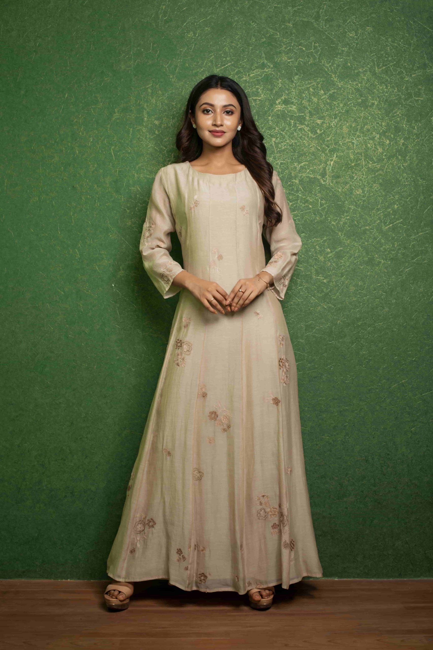 Elegant Light Brown Chanderi Gown