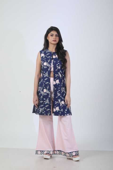 Royal Blue & Pink Katan Silk Co-ord Set