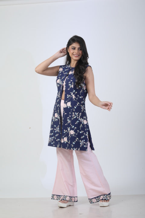 Royal Blue & Pink Katan Silk Co-ord Set