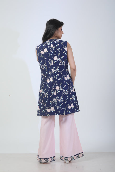 Royal Blue & Pink Katan Silk Co-ord Set