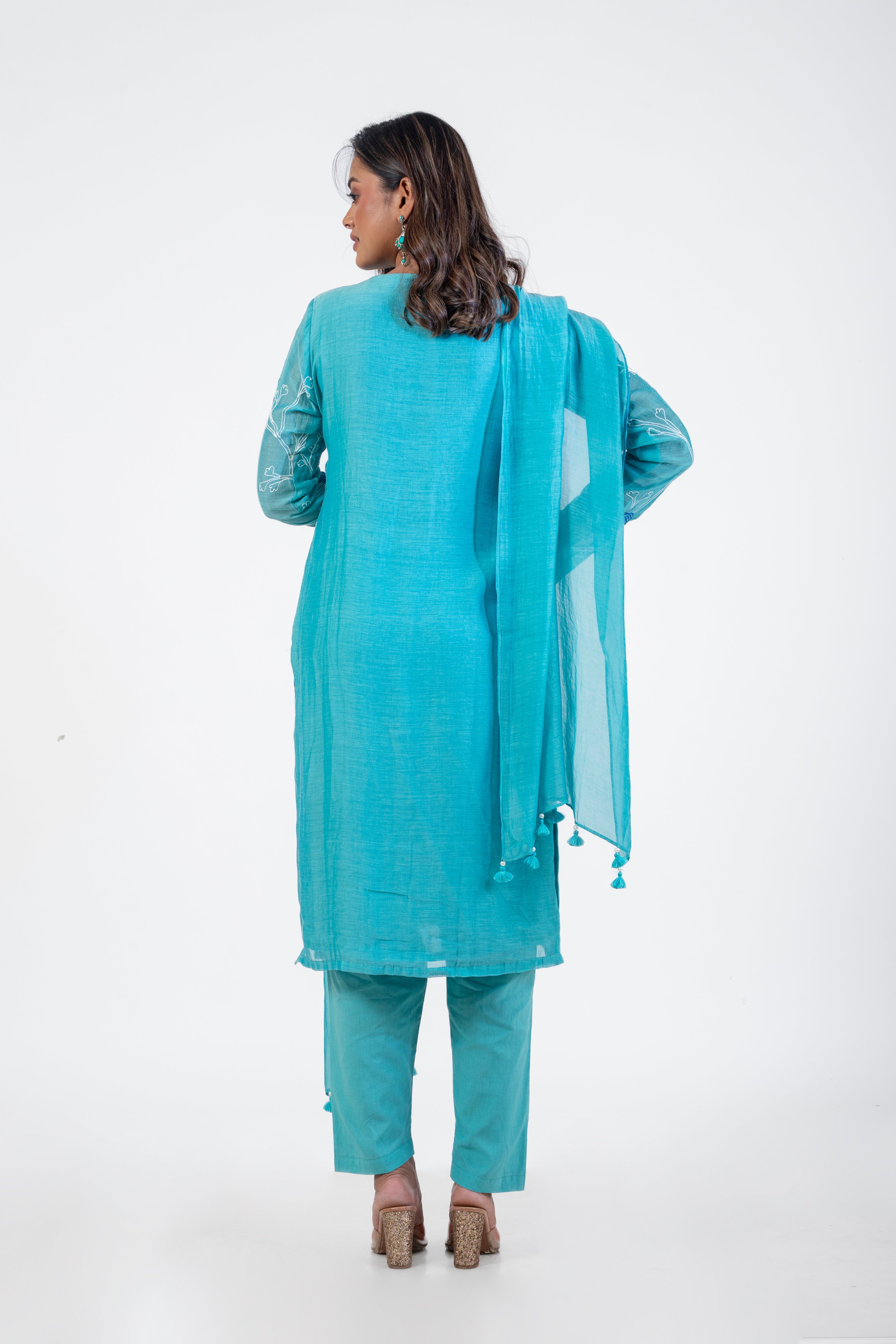 Aqua Chanderi Silk Kurta Set with Dupatta