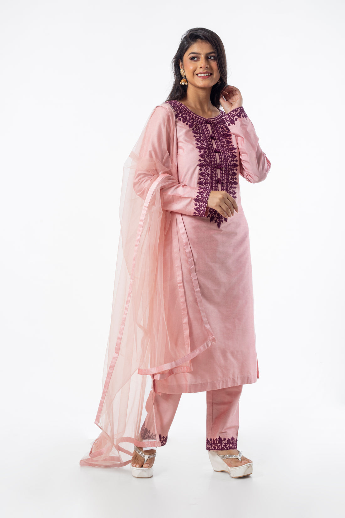 Dusty Pink Kurta Set for Women with Dori Embroidery Work