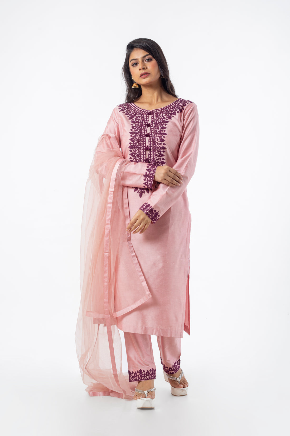 Dusty Pink Kurta Set for Women with Dori Embroidery Work