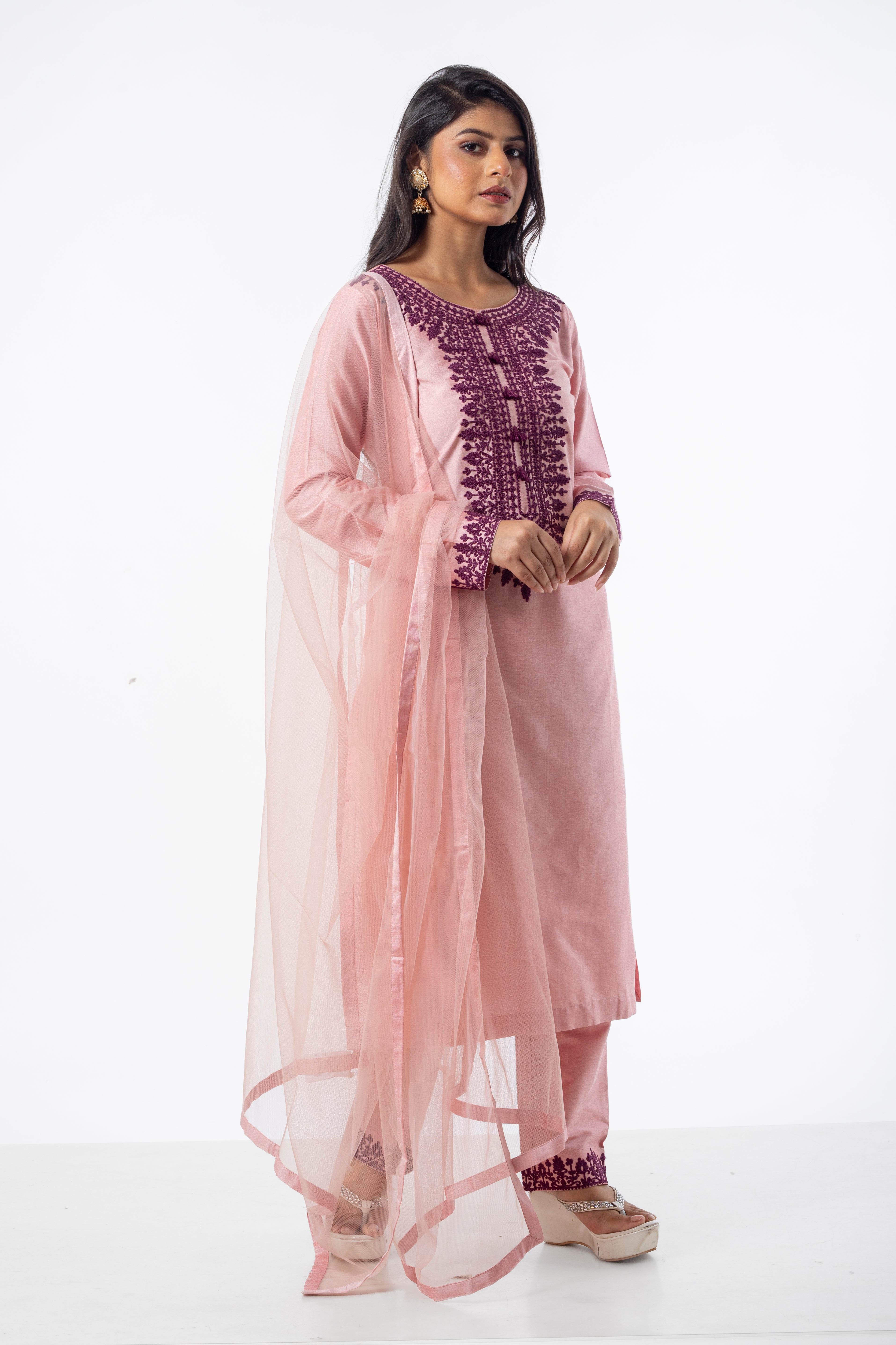 Dusty Pink Kurta Set for Women with Dori Embroidery Work