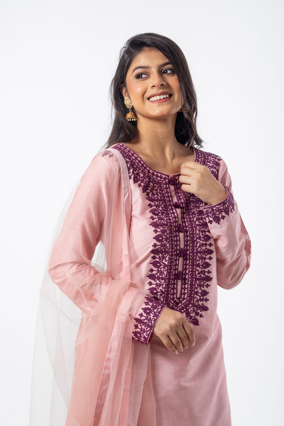 Dusty Pink Kurta Set for Women with Dori Embroidery Work