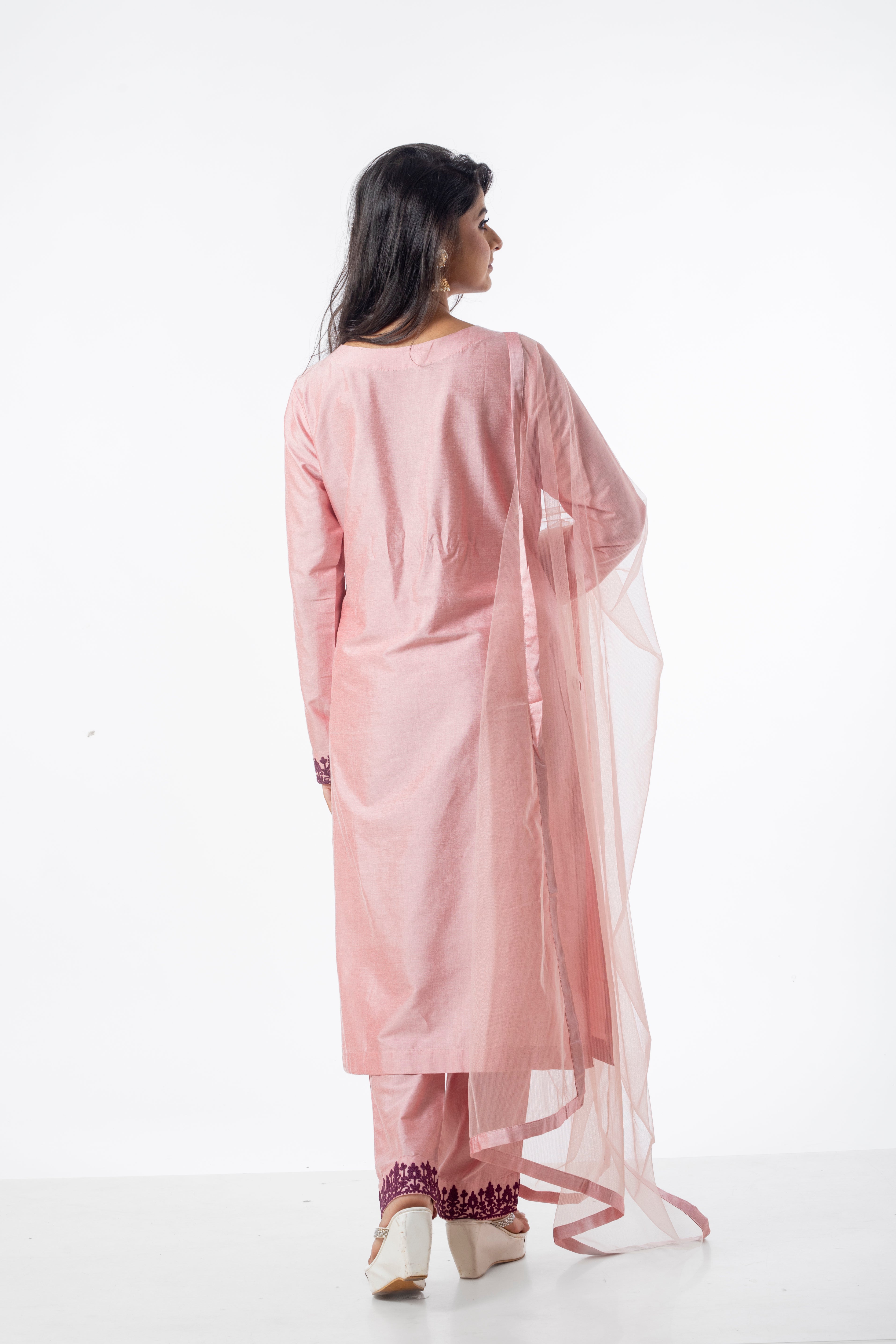 Dusty Pink Kurta Set for Women with Dori Embroidery Work