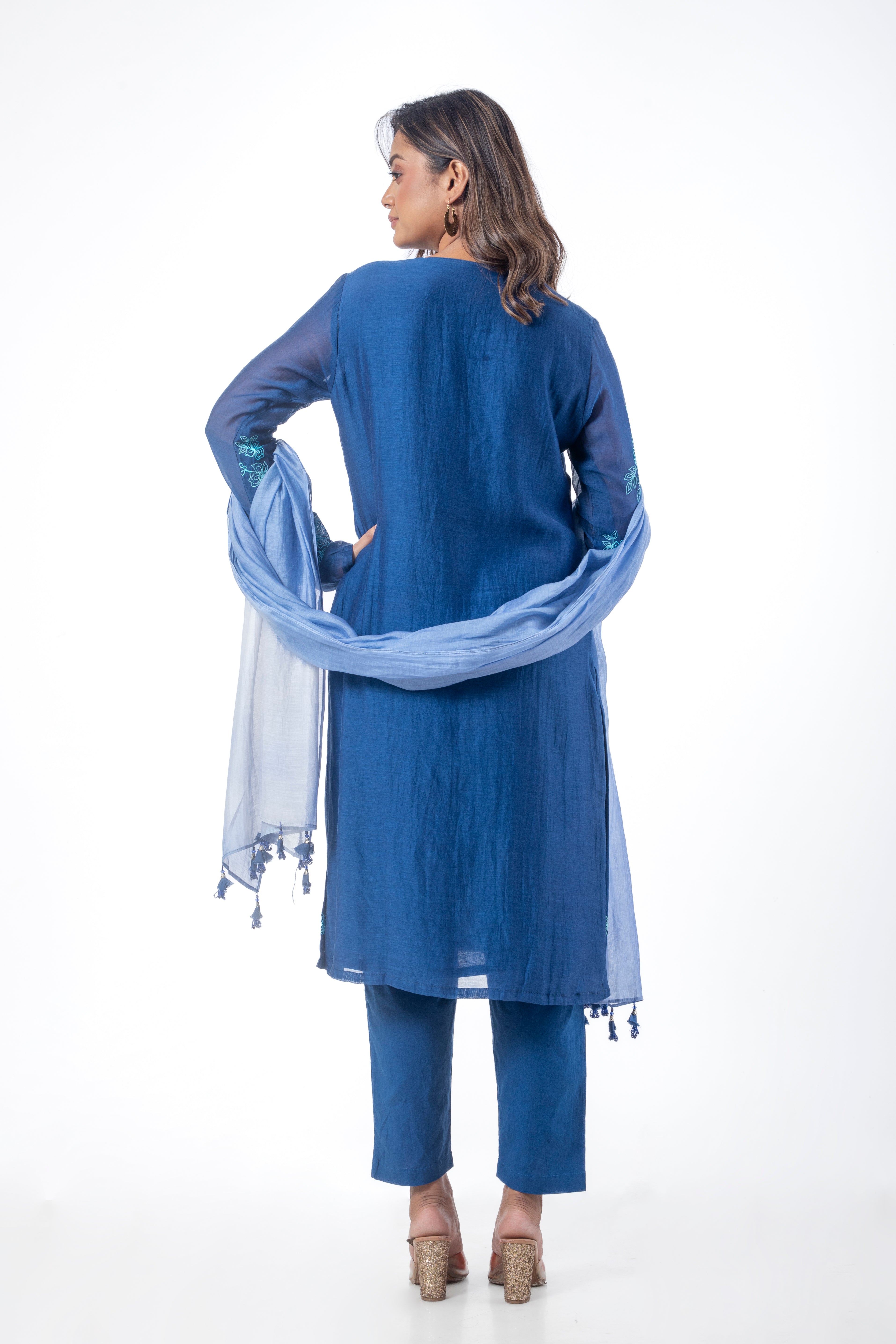 Blue Chanderi Suit Set with Ari Work