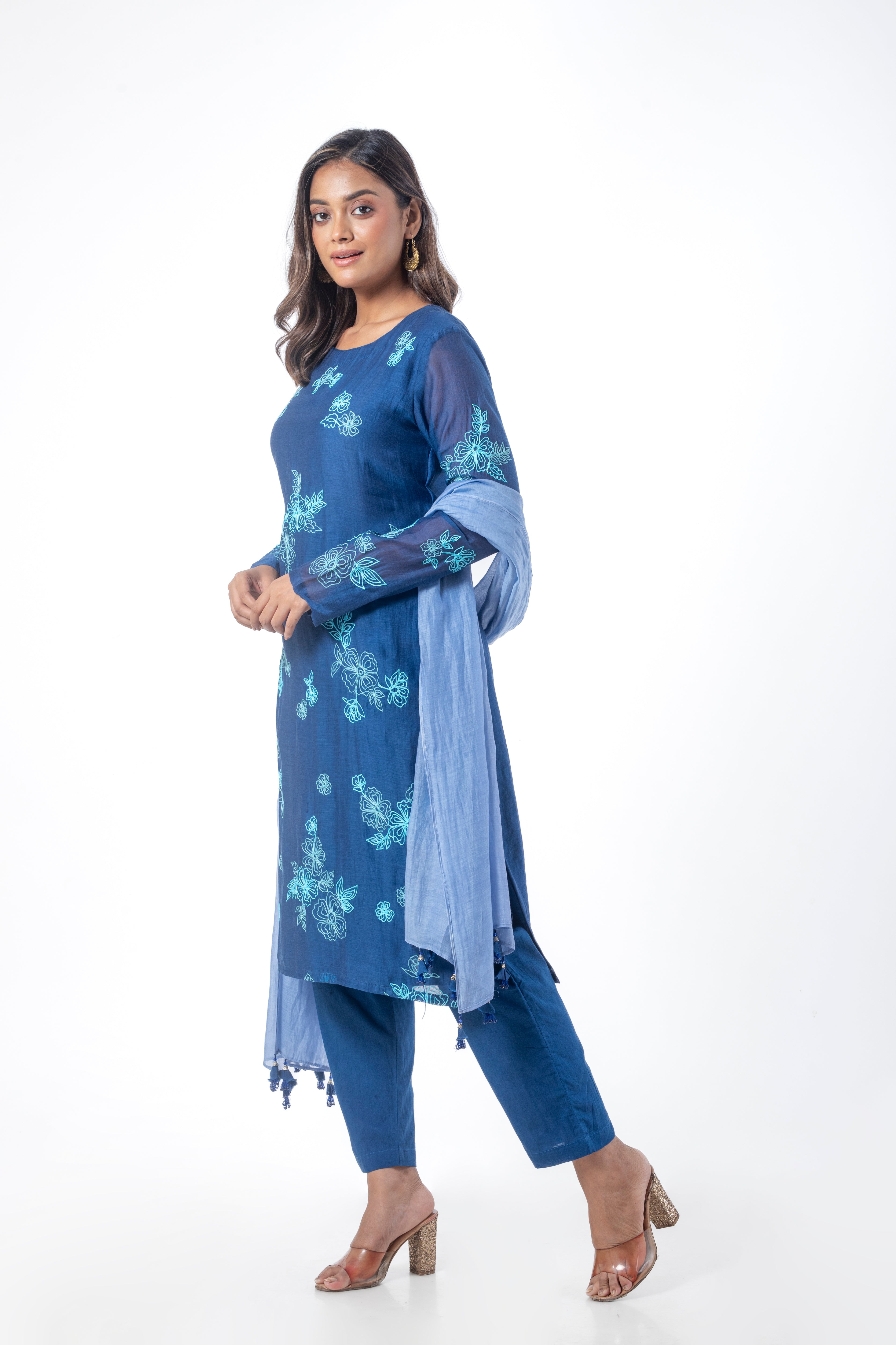 Blue Chanderi Suit Set with Ari Work