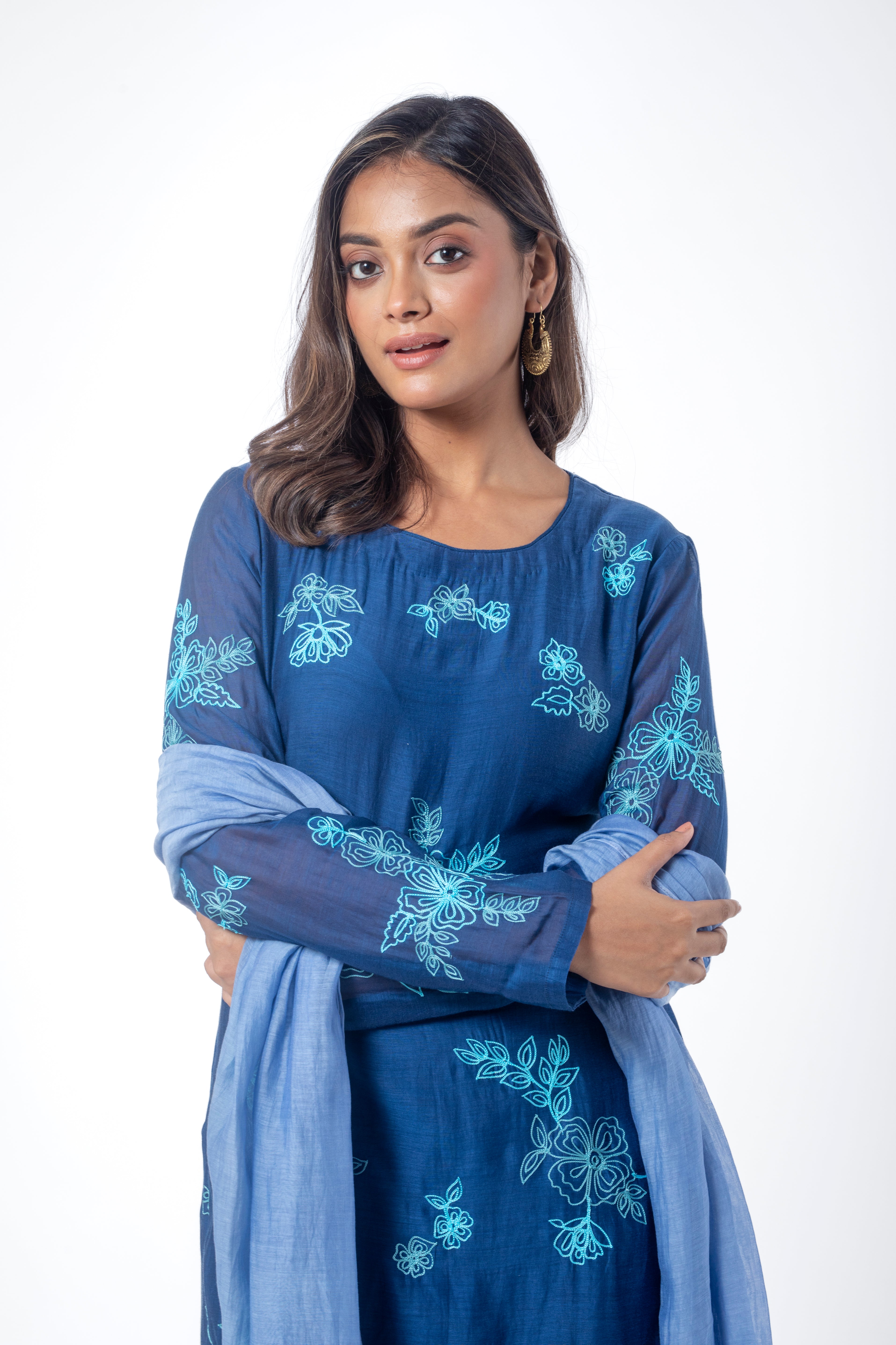 Blue Chanderi Suit Set with Ari Work