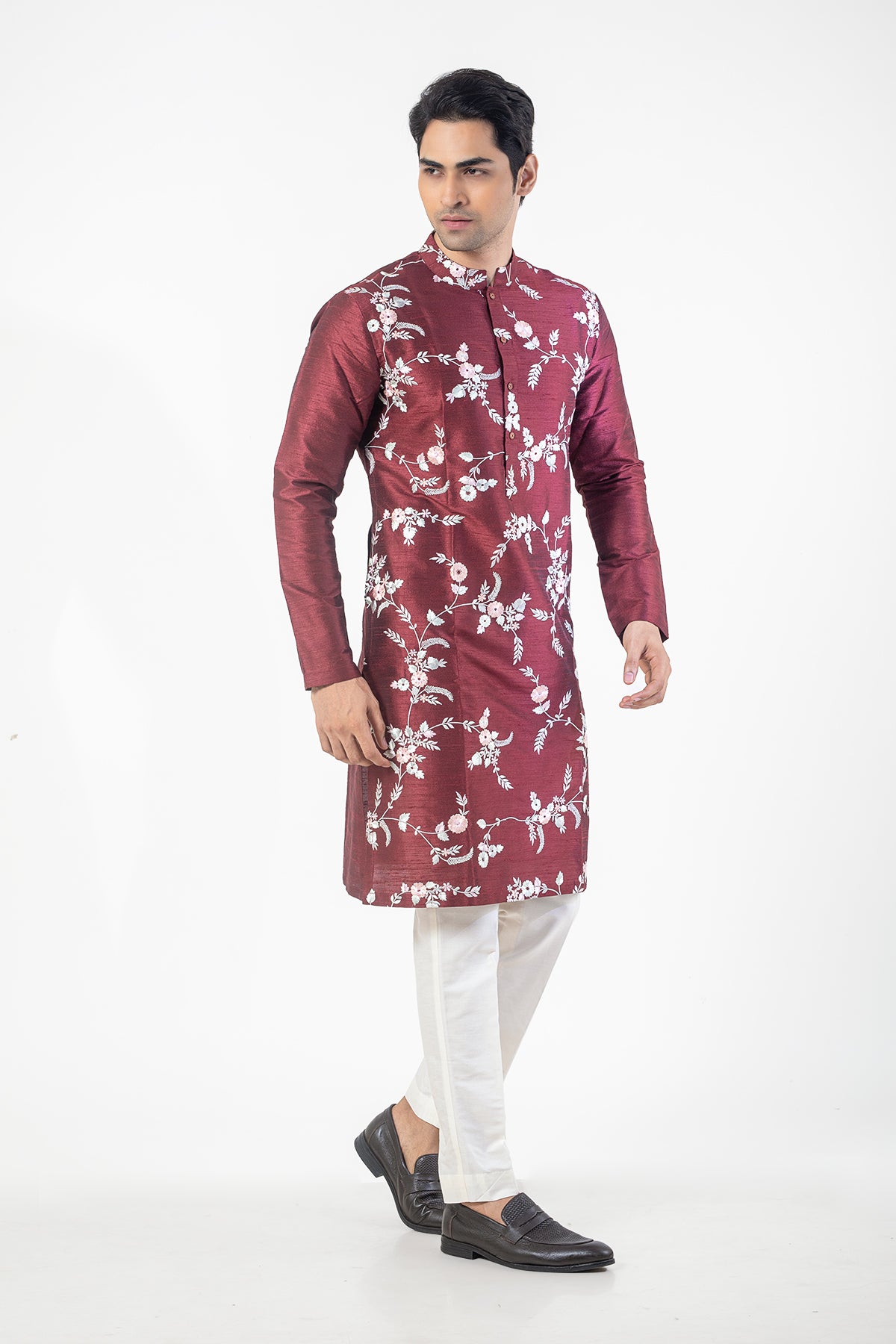 Maroon and Off-White Designer Kurta Set