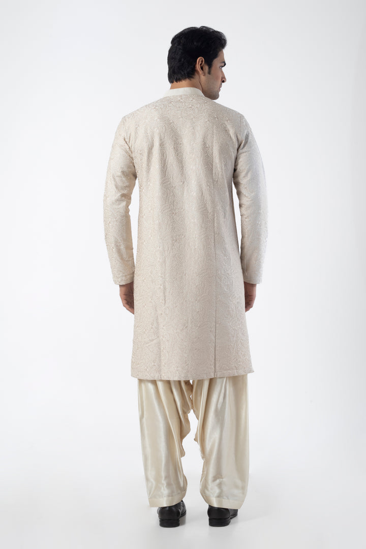 Ivory Embroidered Kurta with Patiala for Men