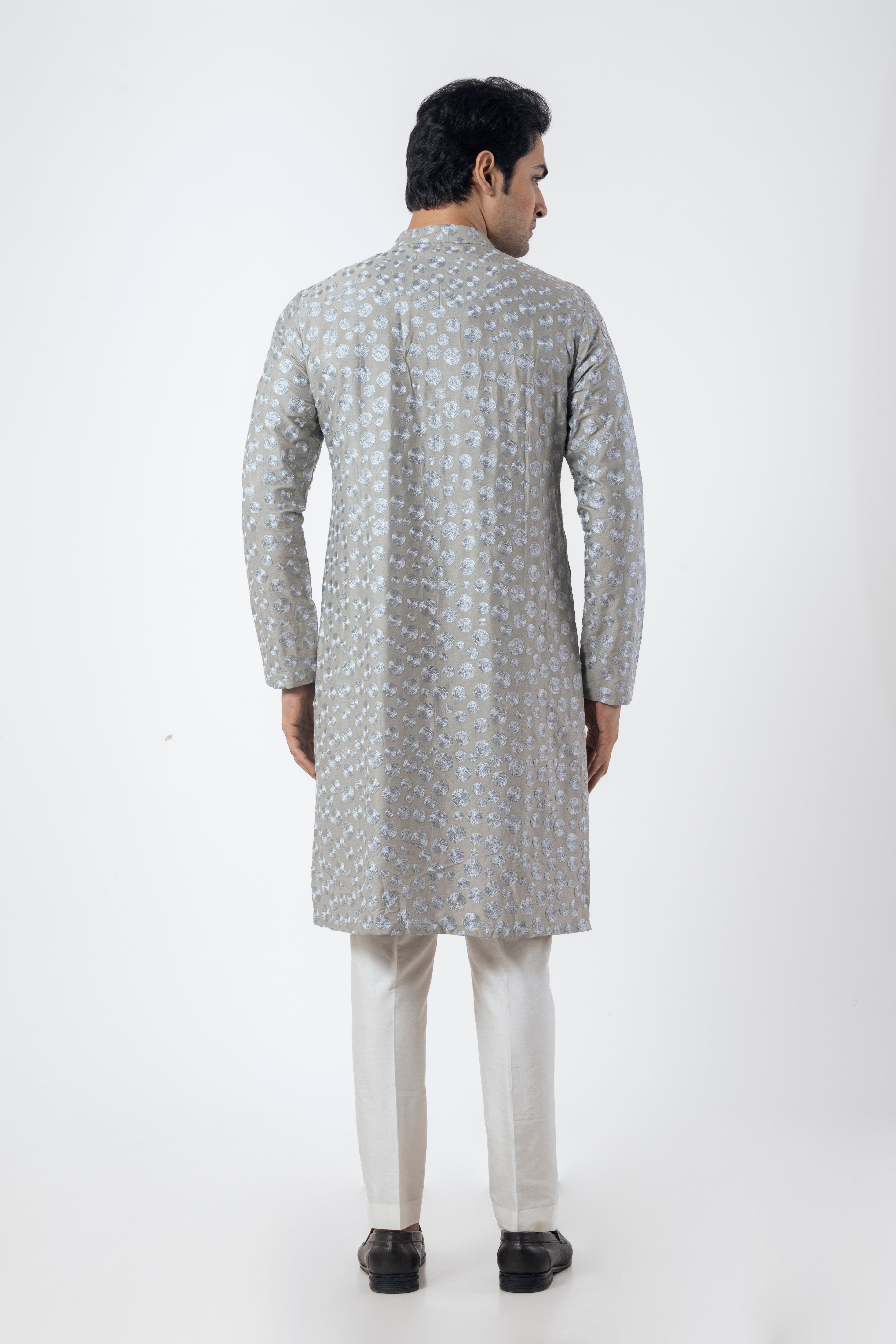 Grey Trendy Kurta Pajama for Men with Resham Ari Embroidery