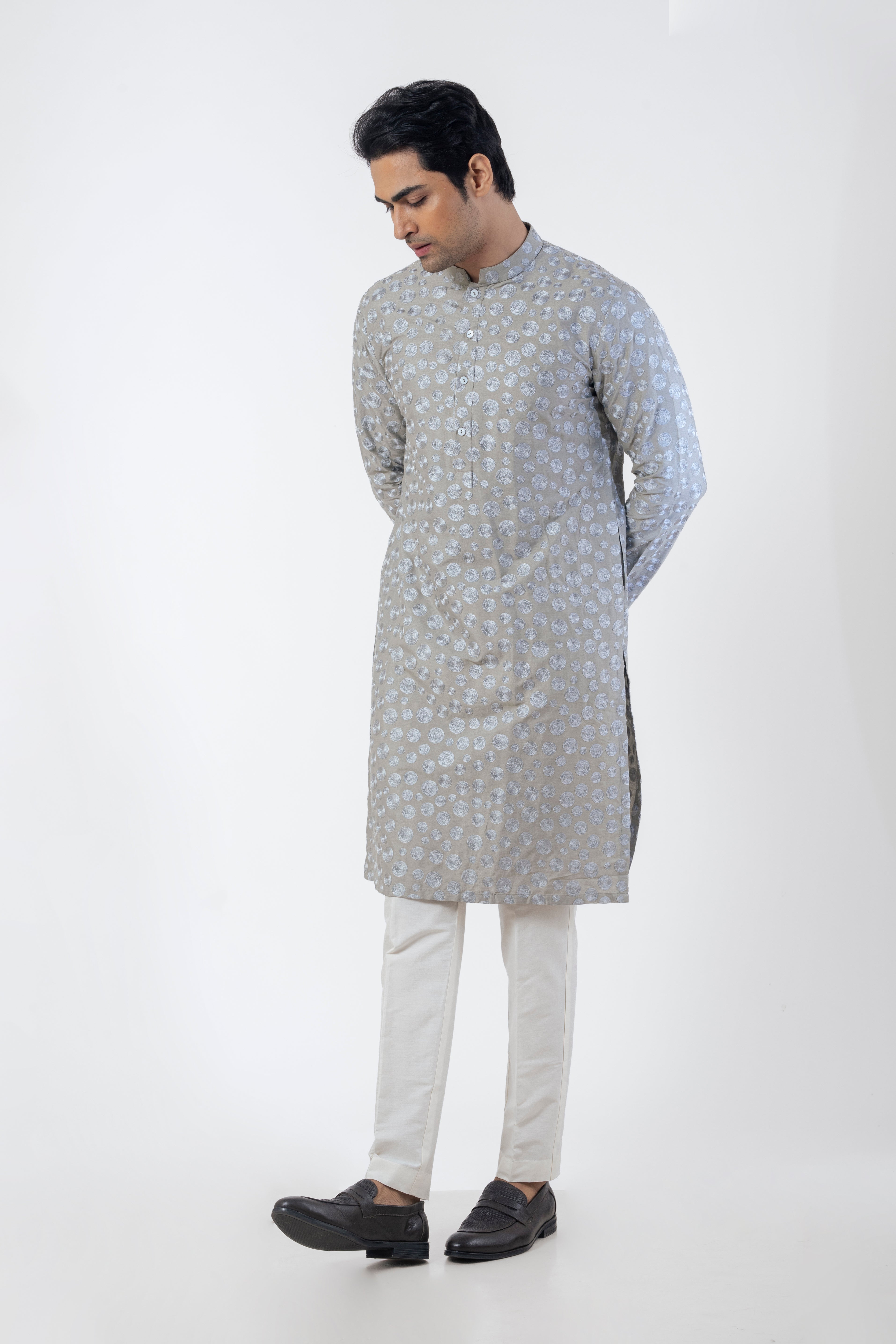 Grey Trendy Kurta Pajama for Men with Resham Ari Embroidery