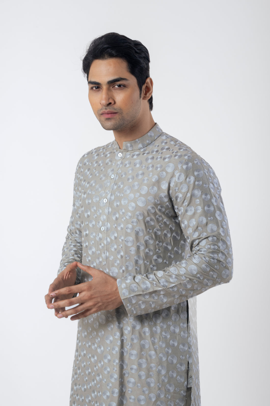 Grey Trendy Kurta Pajama for Men with Resham Ari Embroidery