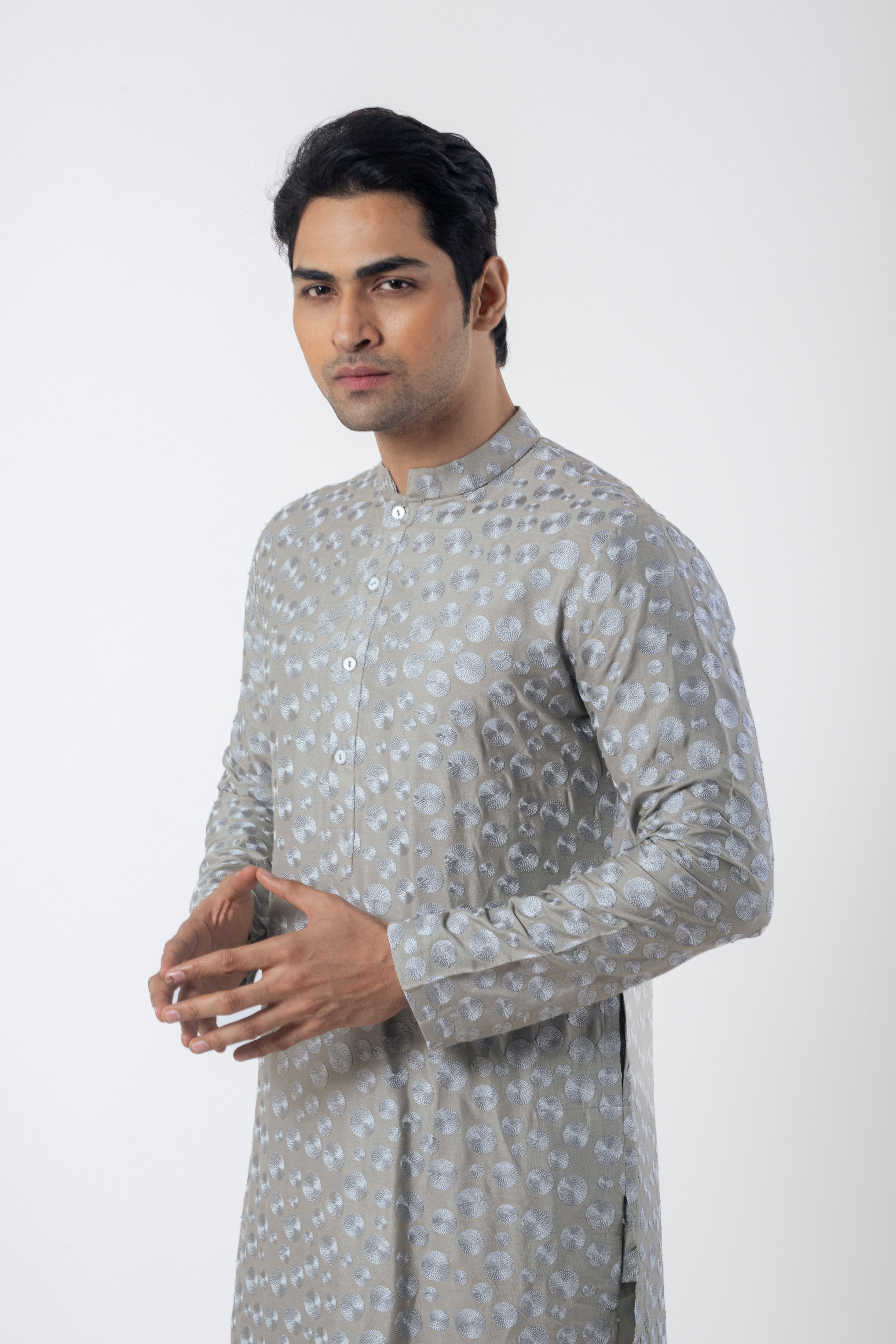 Grey Trendy Kurta Pajama for Men with Resham Ari Embroidery