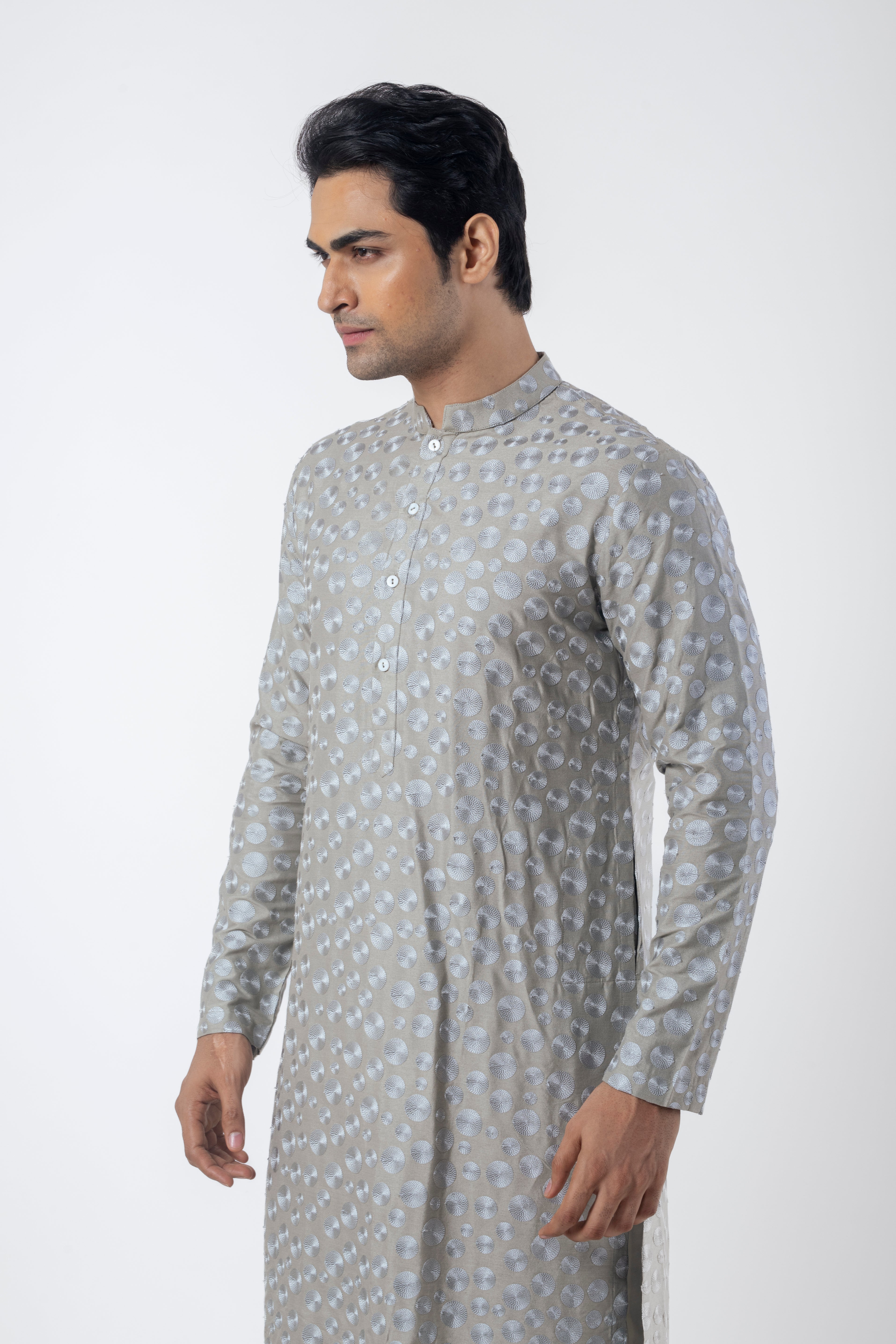 Grey Trendy Kurta Pajama for Men with Resham Ari Embroidery