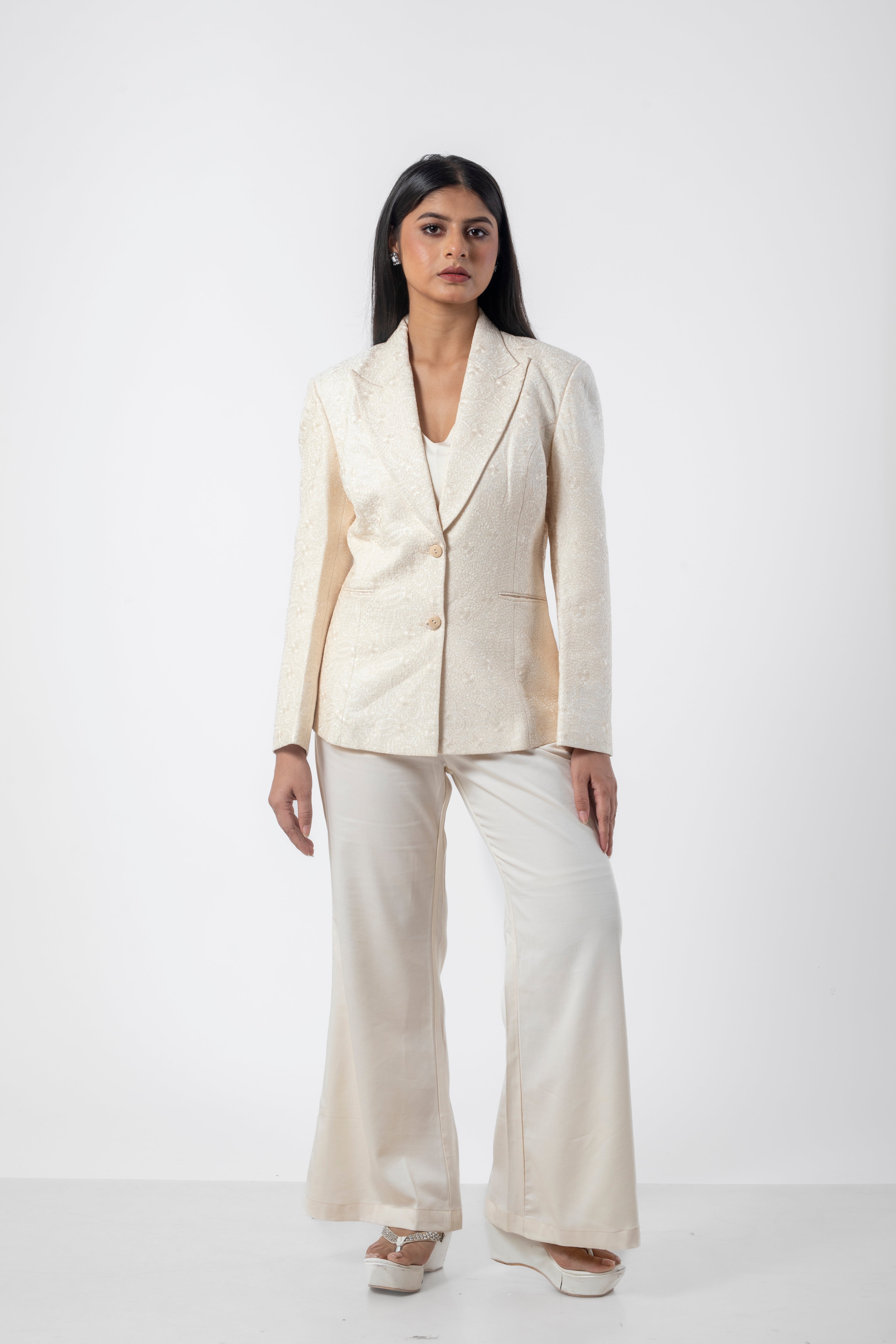 Off White Parsi Resham Embroidered Blazer Co-ord Set