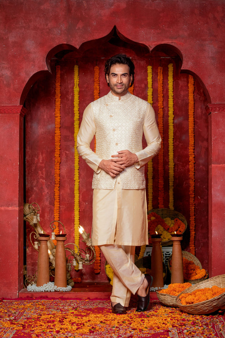 Elegant Ivory Silk Kurta Ensemble