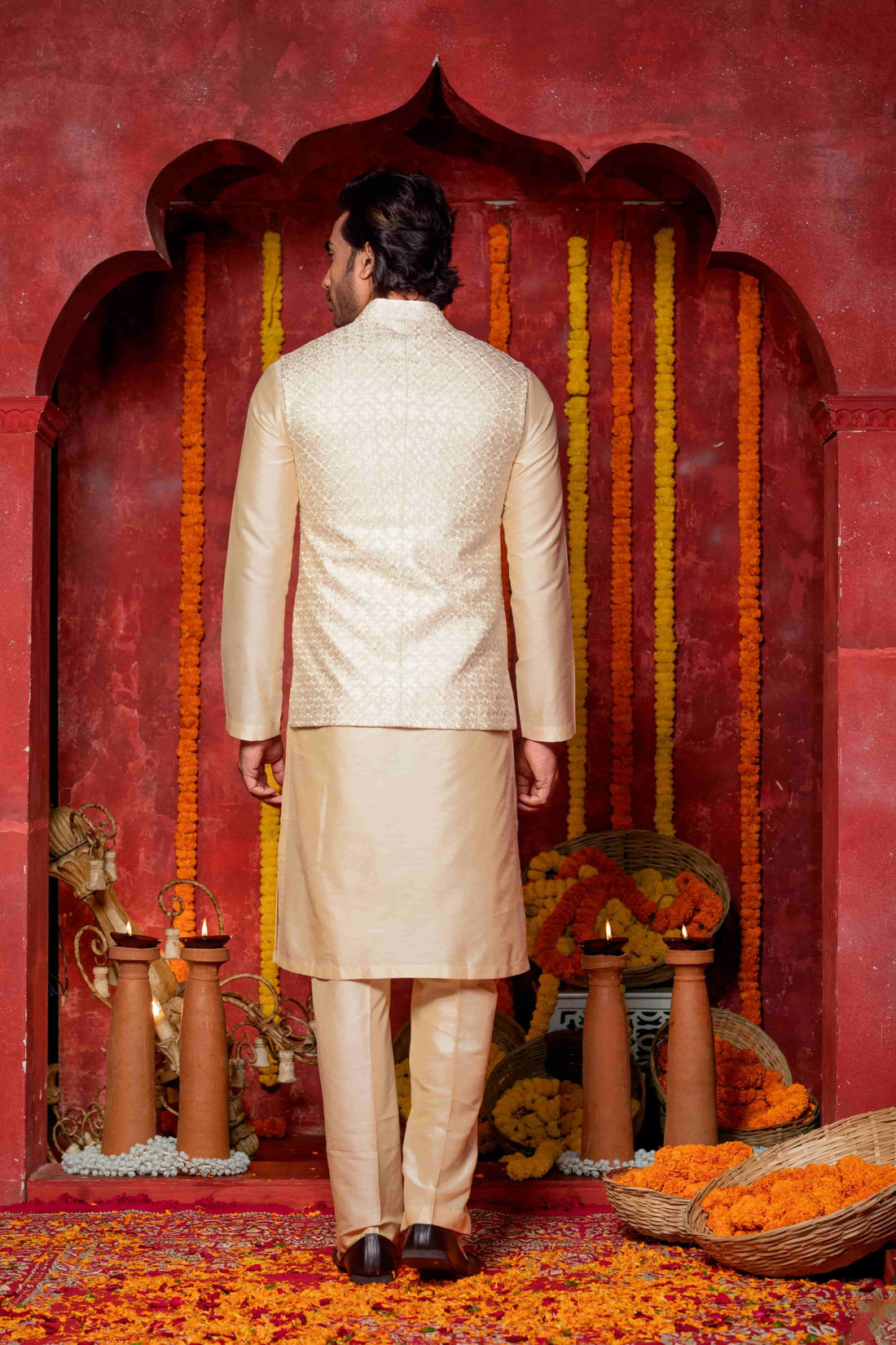 Ivory Embroidered Silk Ensemble