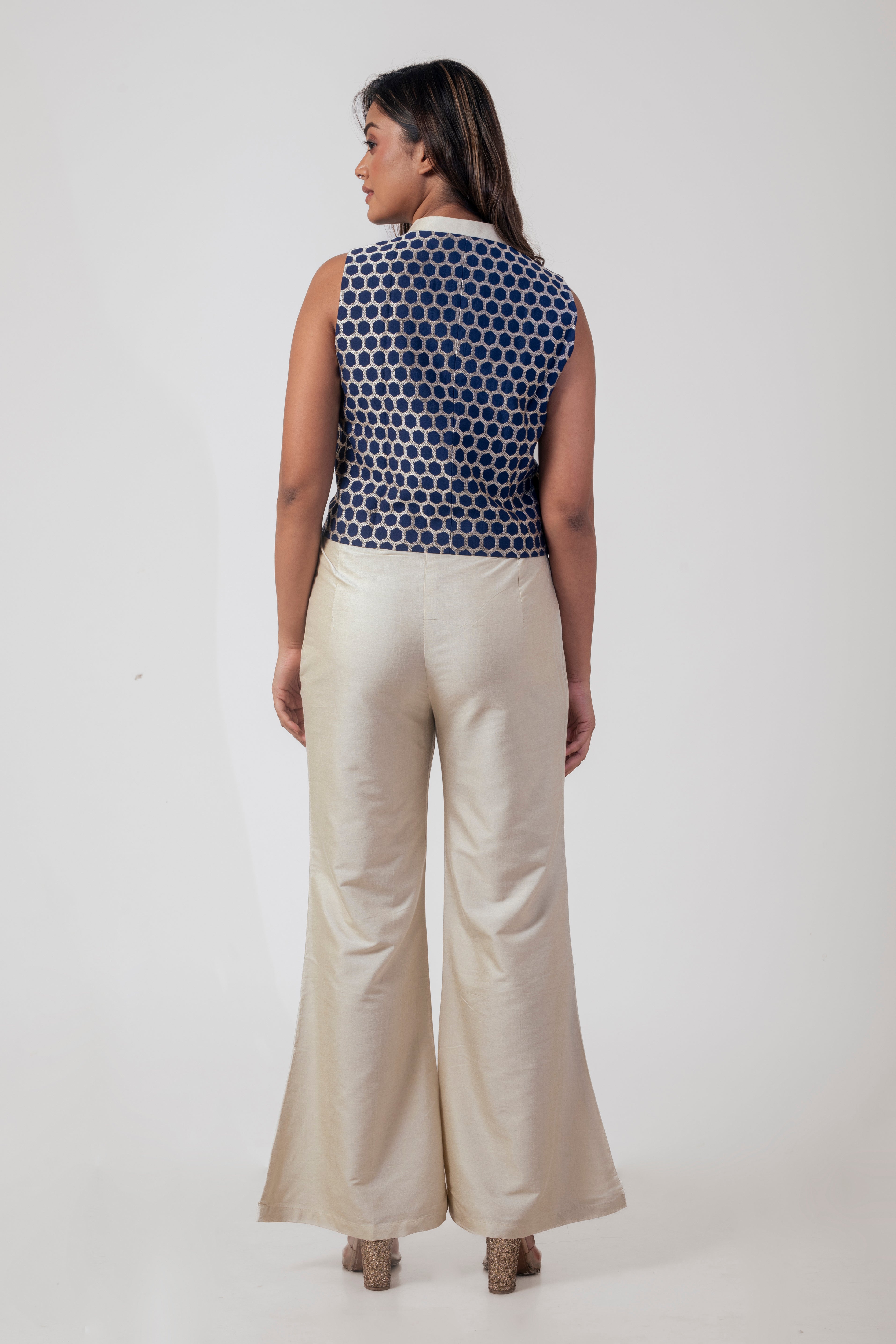 Chikan Embroidered Pure Katan Silk Waistcoat Co-ord Set